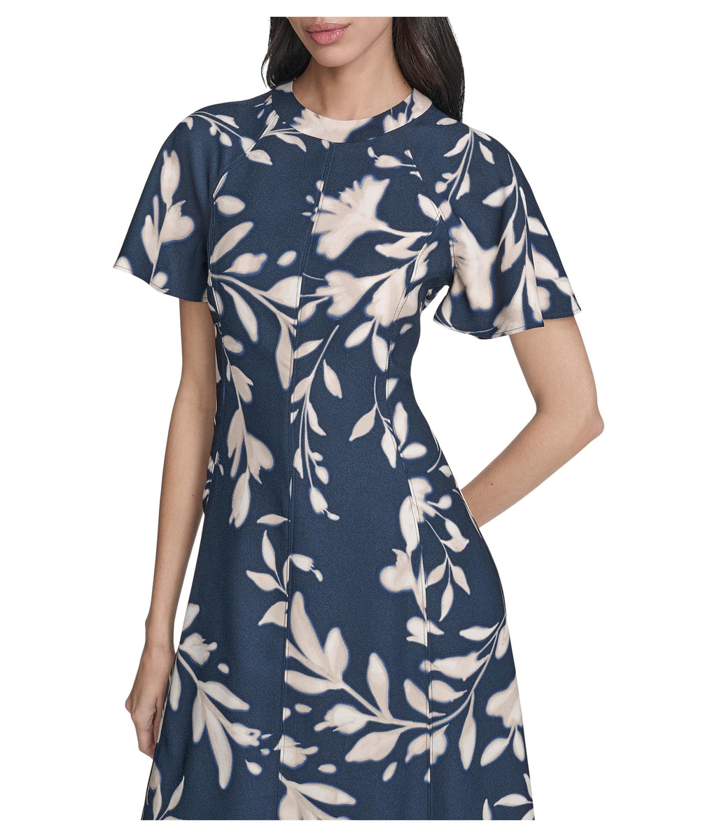 Calvin Klein Women's Flutter Sleeve Floral Midi Indigo Cashew 2