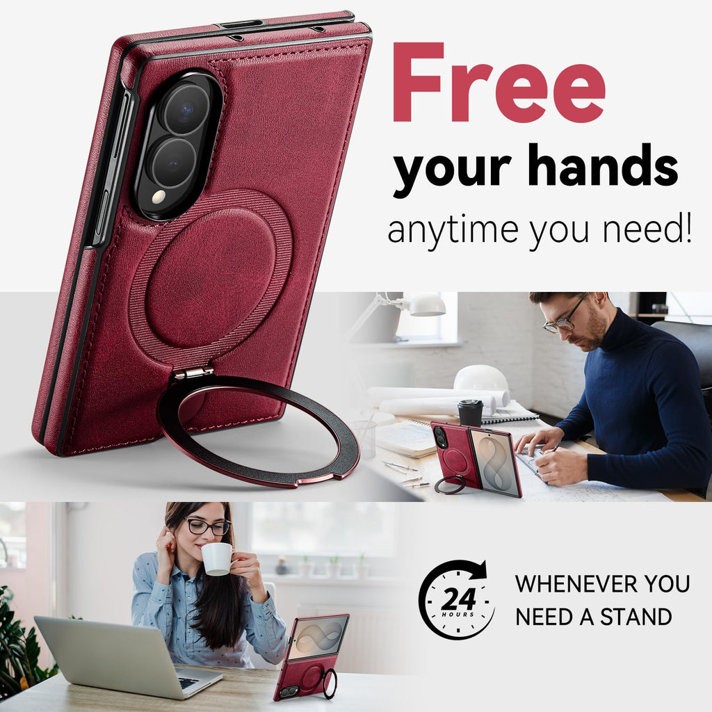 CHEEWADA for Galaxy Z Fold 8 Case with Stand Compatible with Magsafe, Red