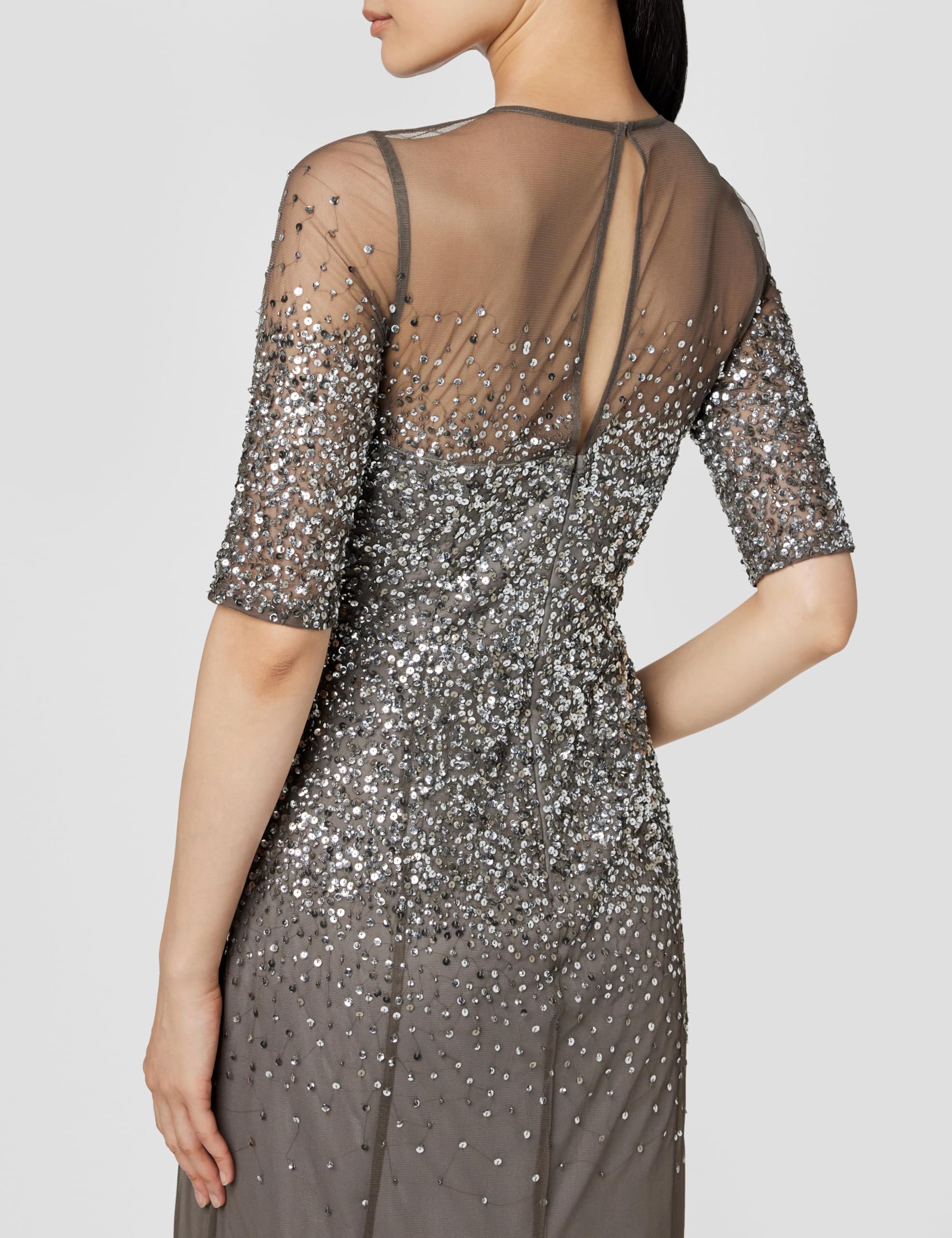 Adrianna Papell Women's 3/4 Sleeve Beaded Illusion Gown with Sweetheart Neckline, Lead, 6