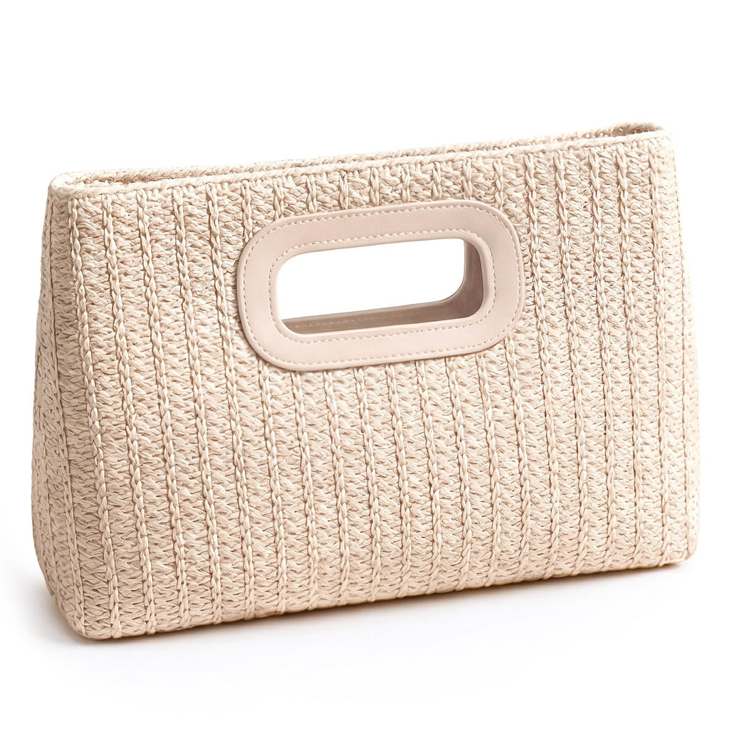 XquiziFit Straw Purse Summer Purse Straw Bag Beach Purse with Detachable Chain Beige Woven Purse