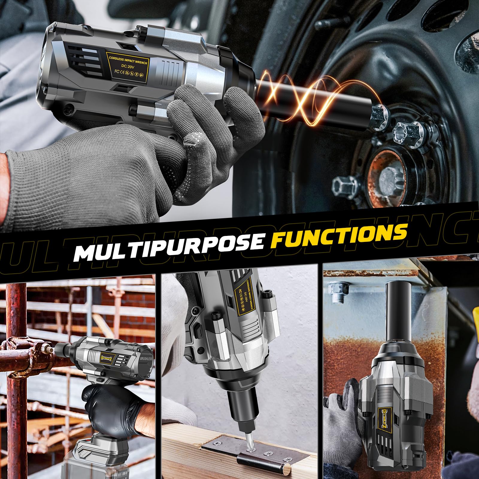 DIYtoolifz Cordless Impact Wrench 1/2 inch Compatible with DeWalt 20v Battery, 1000Ft-lbs(1360N.m) High Torque Impact Driver with 4-Modes, LED Light, Electric Impact Gun for Car/Truck/Mower(Bare Tool)