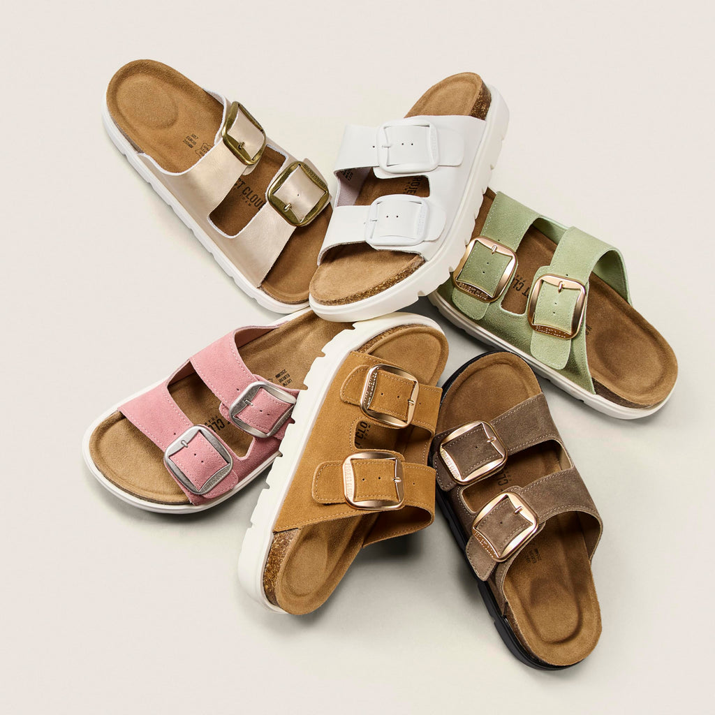 Project Cloud 100% Genuine Leather Platform Sandals Women Footwear - Wedge Chunky Slides for Women 2026 with Memory Foam Insole & Cork Footbed Womens Sandals (GreeceChunky)