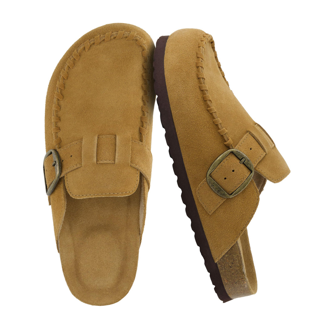 CUSHIONAIRE Canoe Genuine Suede Clogs for Women Footwear with Moc Toe Design – Casual Slip On Womens Shoes, CAMEL 8W