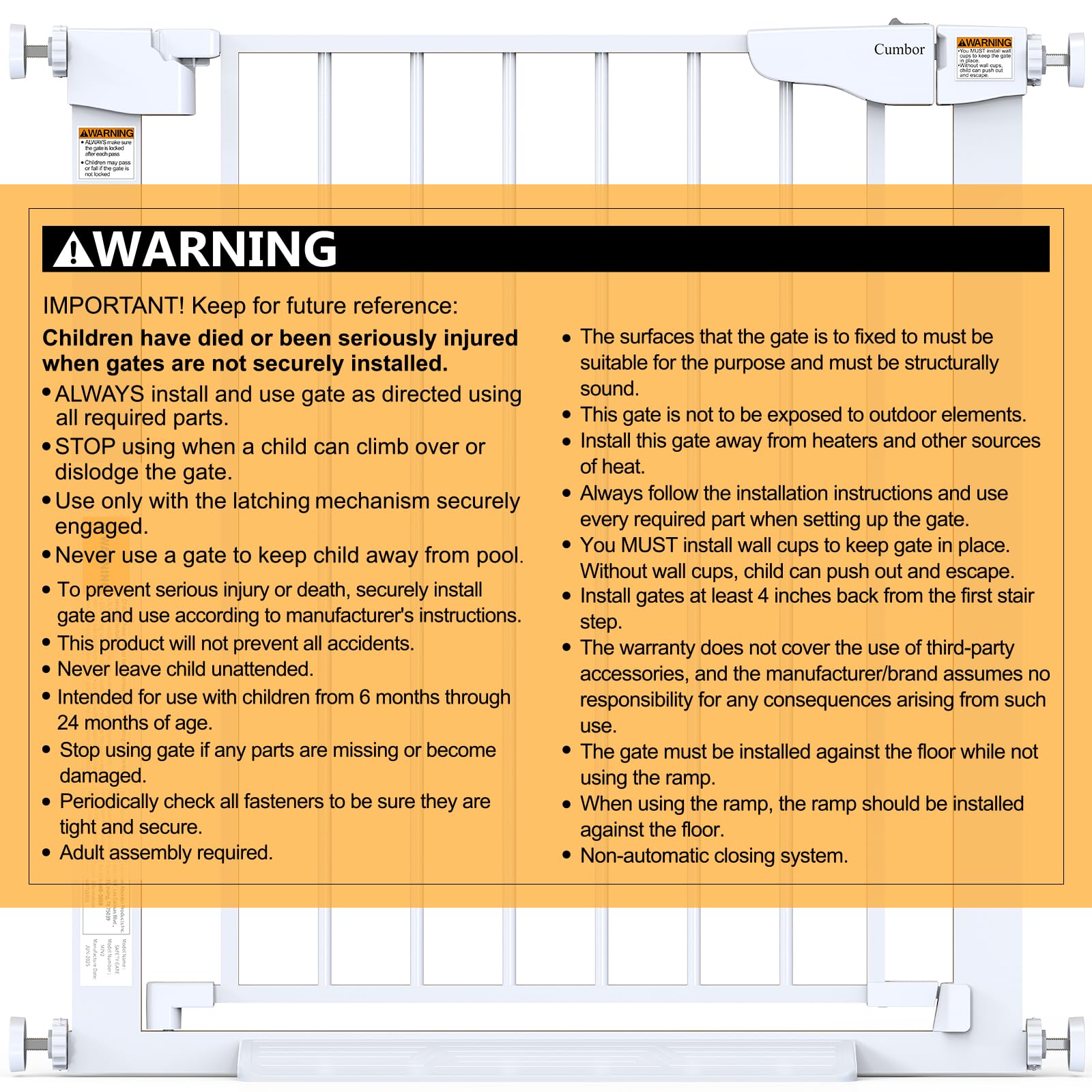 Cumbor 29.7-46" Baby Gate for Stairs, Toddler Safety Essentials for The House, Auto Close Dog Gate for Doorways, Mom's Choice Awards Winner-Easy Install Pressure Mounted Pet Gates for Dogs, White