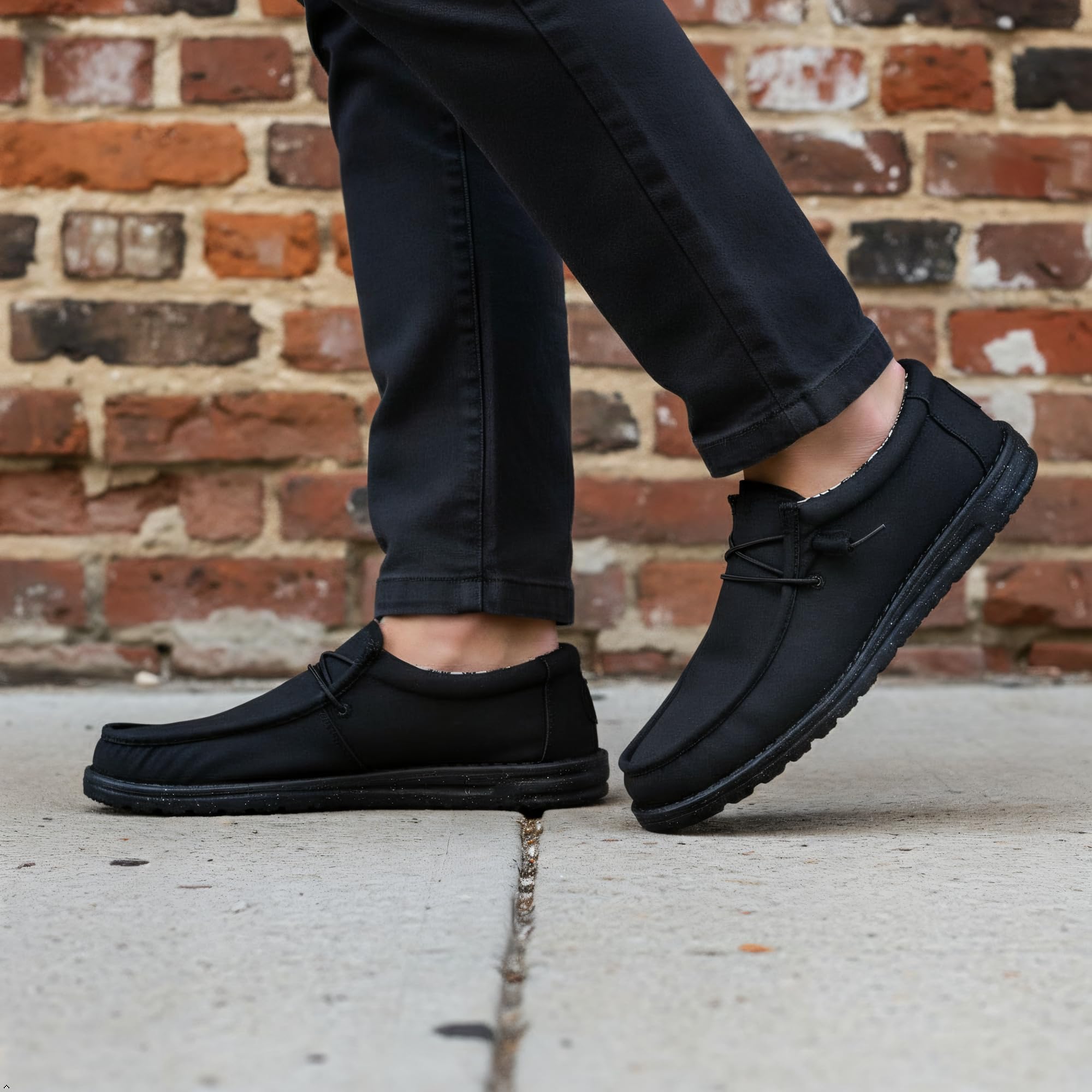 HEYDUDE Men's Wally Stretch Canvas Black/Black Size 12 | Men's Shoes | Men Slip-on Loafers | Comfortable & Light-Weight