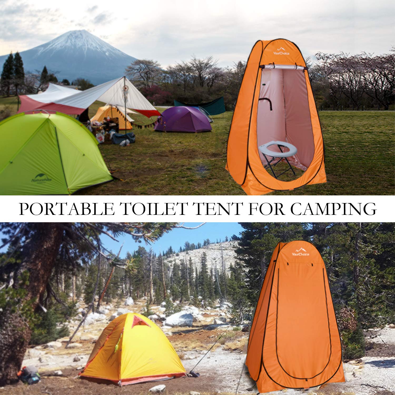 Your Choice Pop Up Privacy Tent, 3.9x3.9x6.2FT Portable Shower Tent for Camping, Waterproof Outdoor Changing Room with Carry Bag for Beach Hiking RV Fishing - Orange