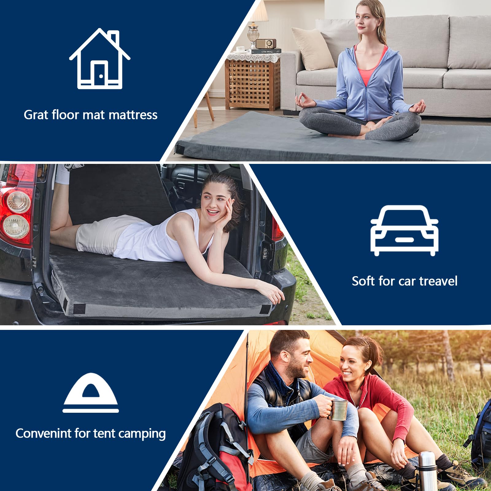 CYMULA CertiPUR-US Memory Foam Camping Mattress Pad, Portable Foam Sleeping Pad for Camping, Roll up Sleeping Mat for Adults Floor Mattress Guest Floor Bed for Sleepover, Car, Tent SUV Cot Mattress