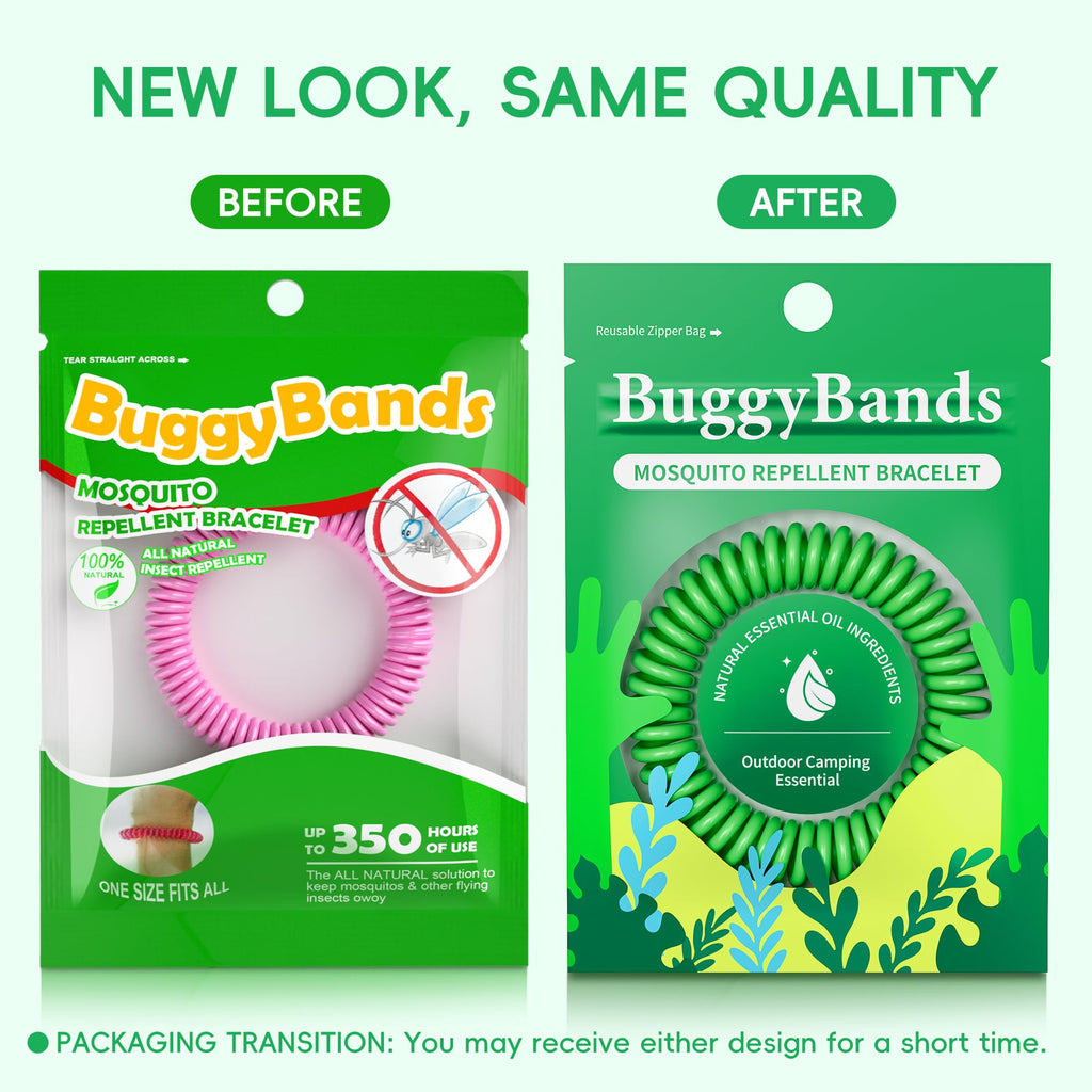 BuggyBands 60 Pack Mosquito Repellent Bracelets, Individually Wrapped Wristbands, DEET Free, Natural and Waterproof Bands, Camping Travel Essentials (60 Count (Pack of 1))