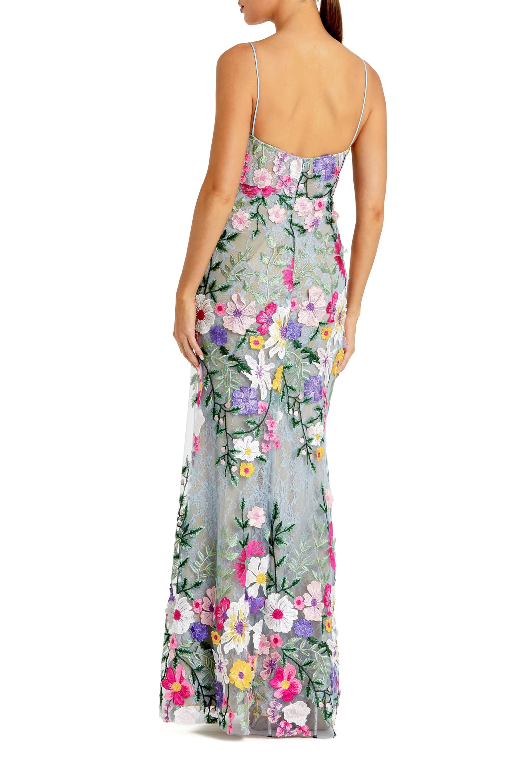 Mac Duggal Sage Multi Petite Floral Embroidered Bustier Maxi