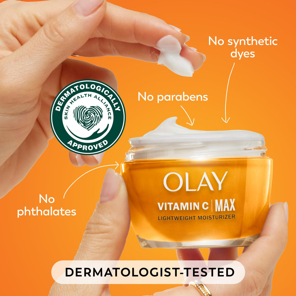 Olay Vitamin C MAX Face Moisturizer, Brightening Cream for Women, Hydrating, Evens Tone, Dark Spot & Hyperpigmentation Reduction, Glowing Skin Care - Niaciniamide, Peptides 1.7 Oz