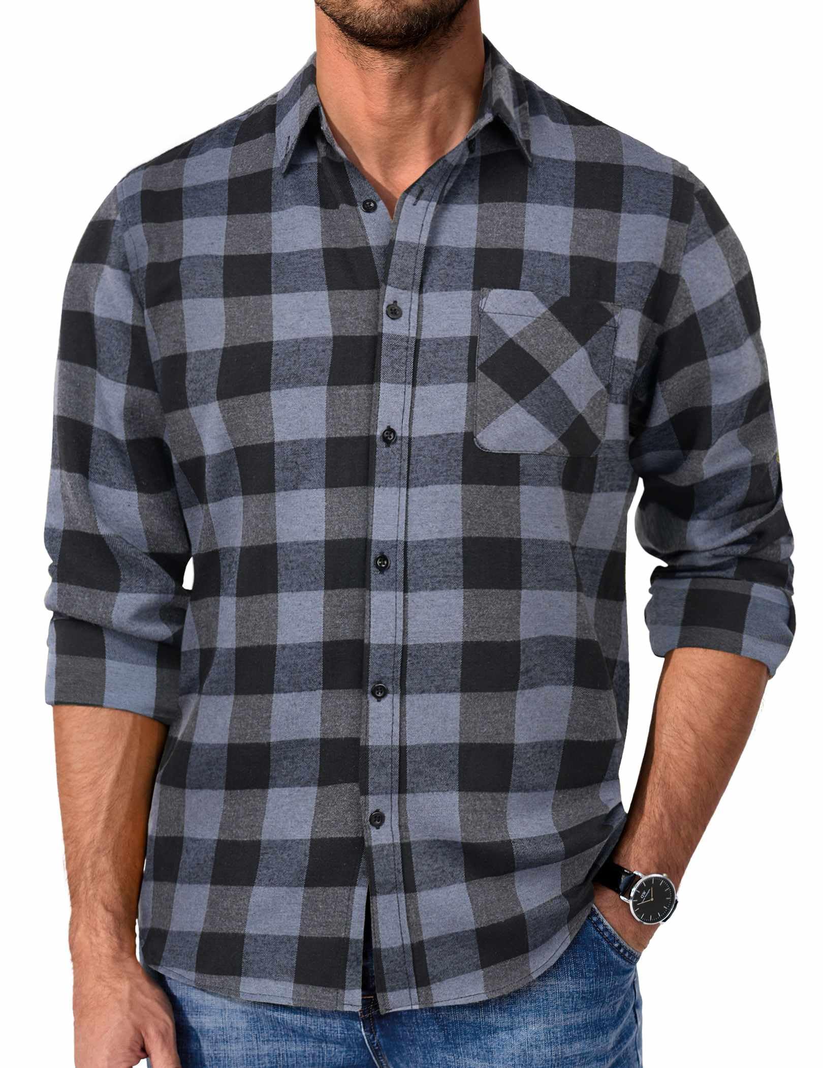 COOFANDY Men's Flannel Shirts Long Sleeve Lightweight Plaid Shirt Flannel Causal Shirts for Men