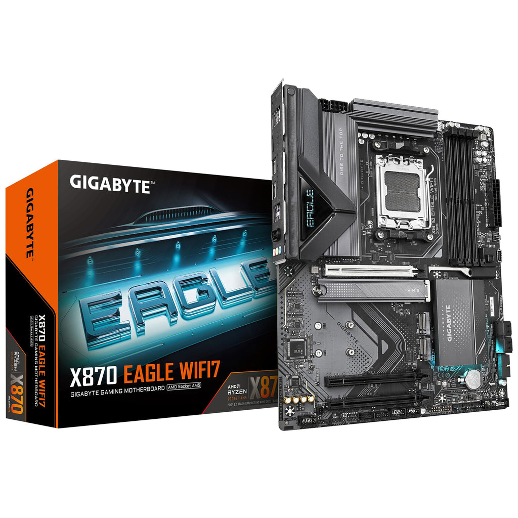 GIGABYTE X870 Eagle WIFI7 Motherboard - Supports AMD Ryzen 9000 CPUs, 14+2+2 Phases VRM, up to 8000MHz DDR5 (OC), 1xPCIe 5.0, Wi-Fi 7, 2.5GbE LAN, USB 4