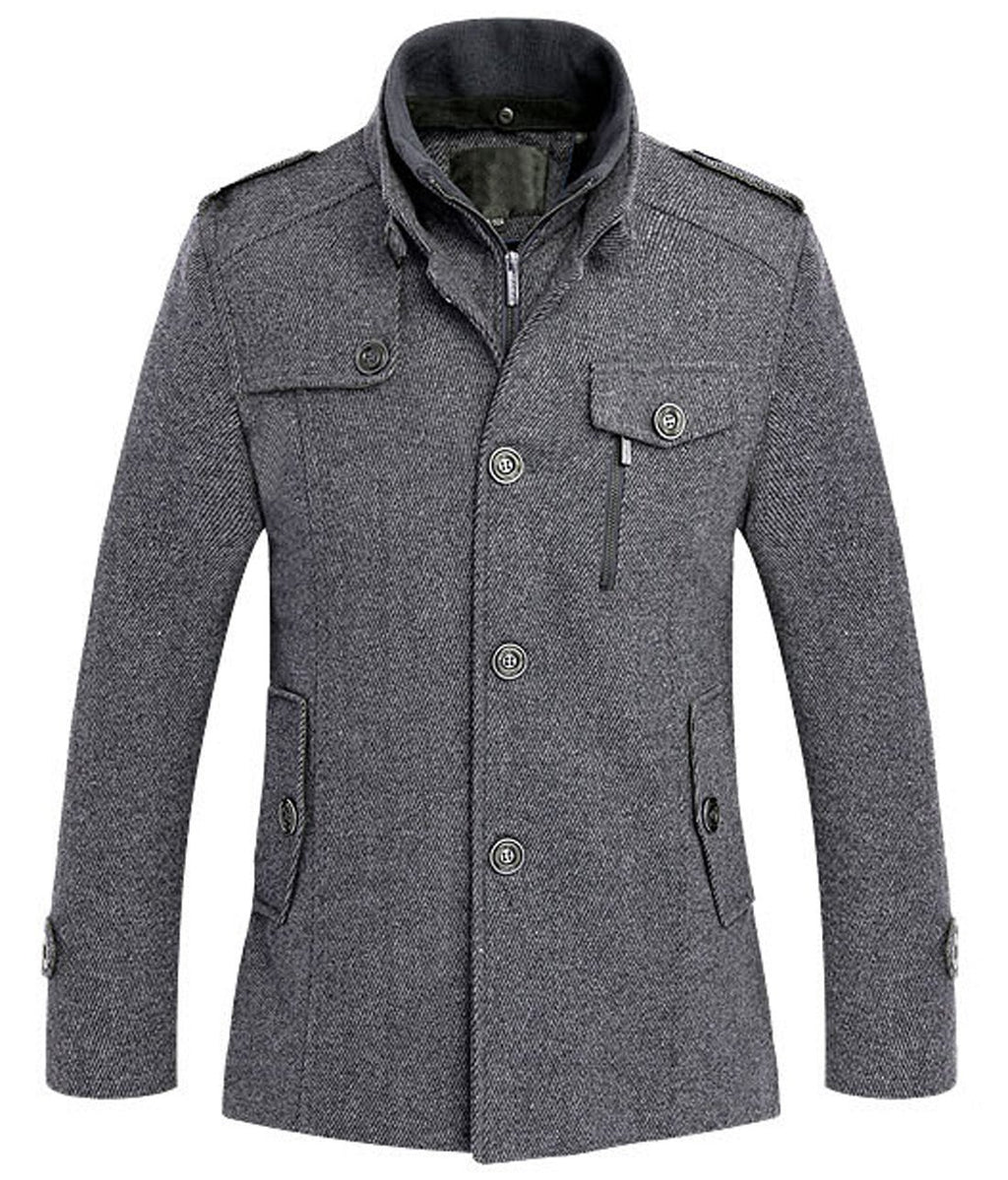 chouyatou Men's Winter Stylish Wool Blend Single Breasted Military Peacoat (Small, Gray)
