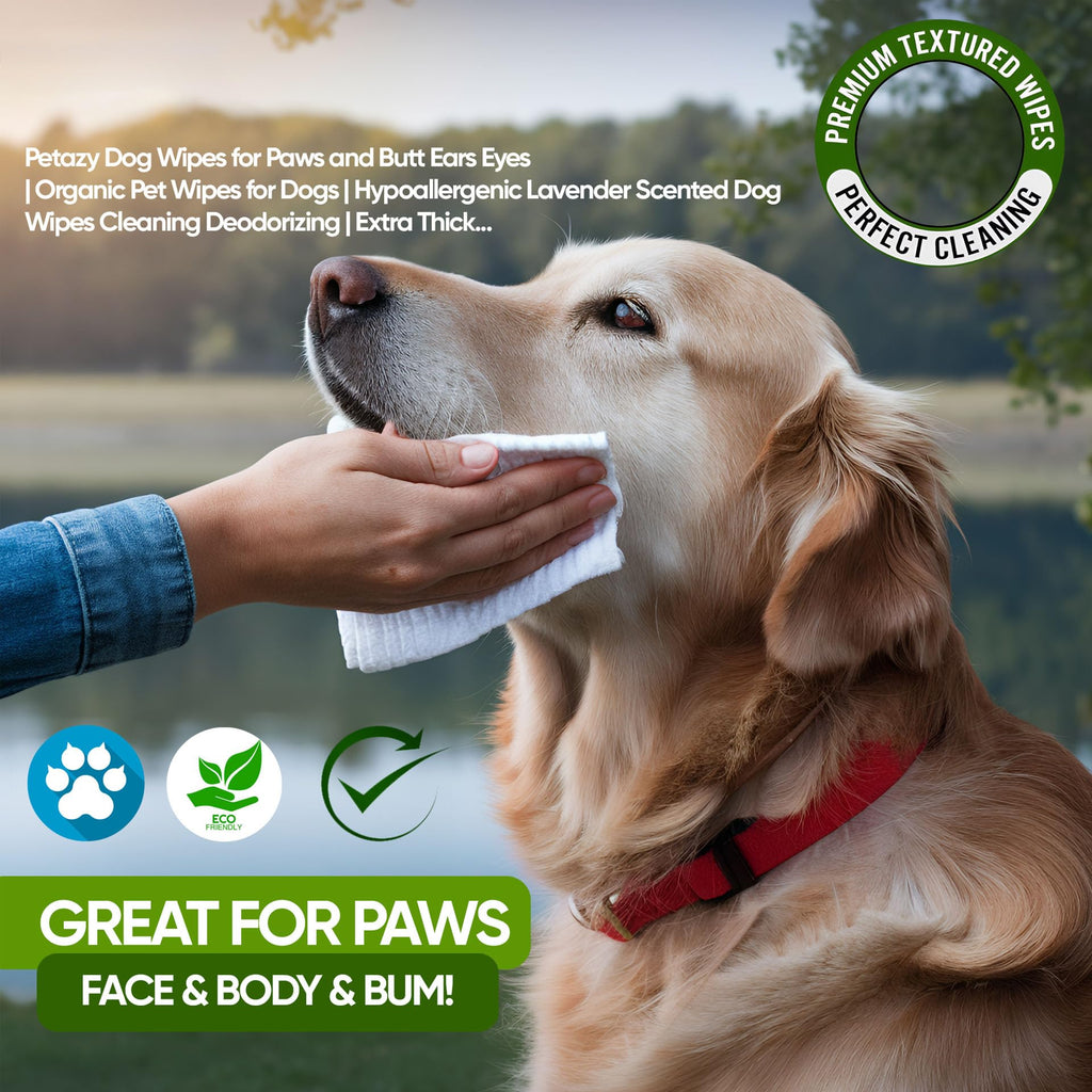 Petazy 400 Dog Wipes for Paws and Butt Ears Eyes | XL 8x8 Organic Pet Wipes for Dogs | Unscented Dog Wipes Cleaning Deodorizing | Extra Thick Paw Wipes for Dogs Cats Pets | Bonus Glove Wipes Included
