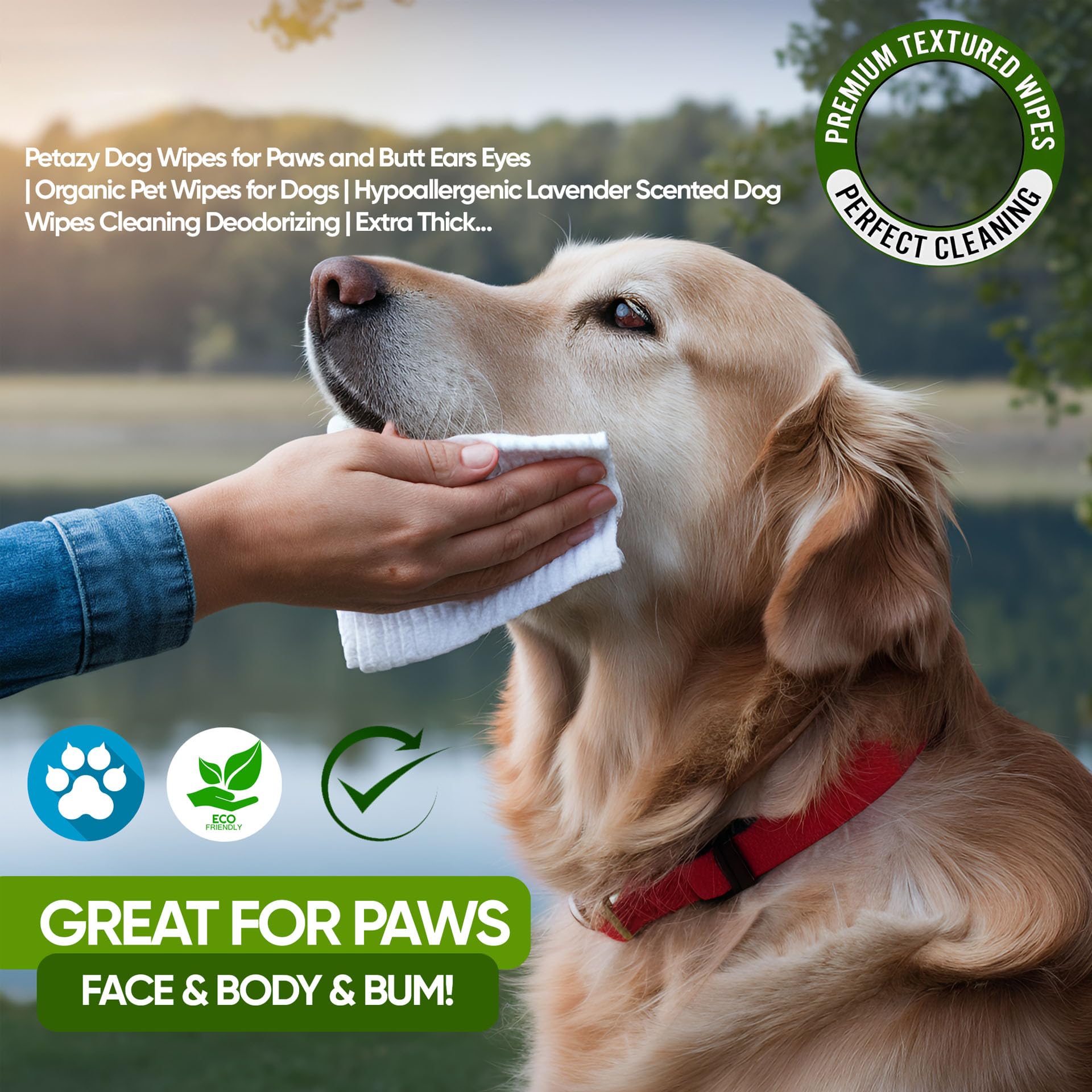 Petazy 400 Dog Wipes for Paws and Butt Ears Eyes | XL 8x8 Organic Pet Wipes for Dogs | Unscented Dog Wipes Cleaning Deodorizing | Extra Thick Paw Wipes for Dogs Cats Pets | Bonus Glove Wipes Included