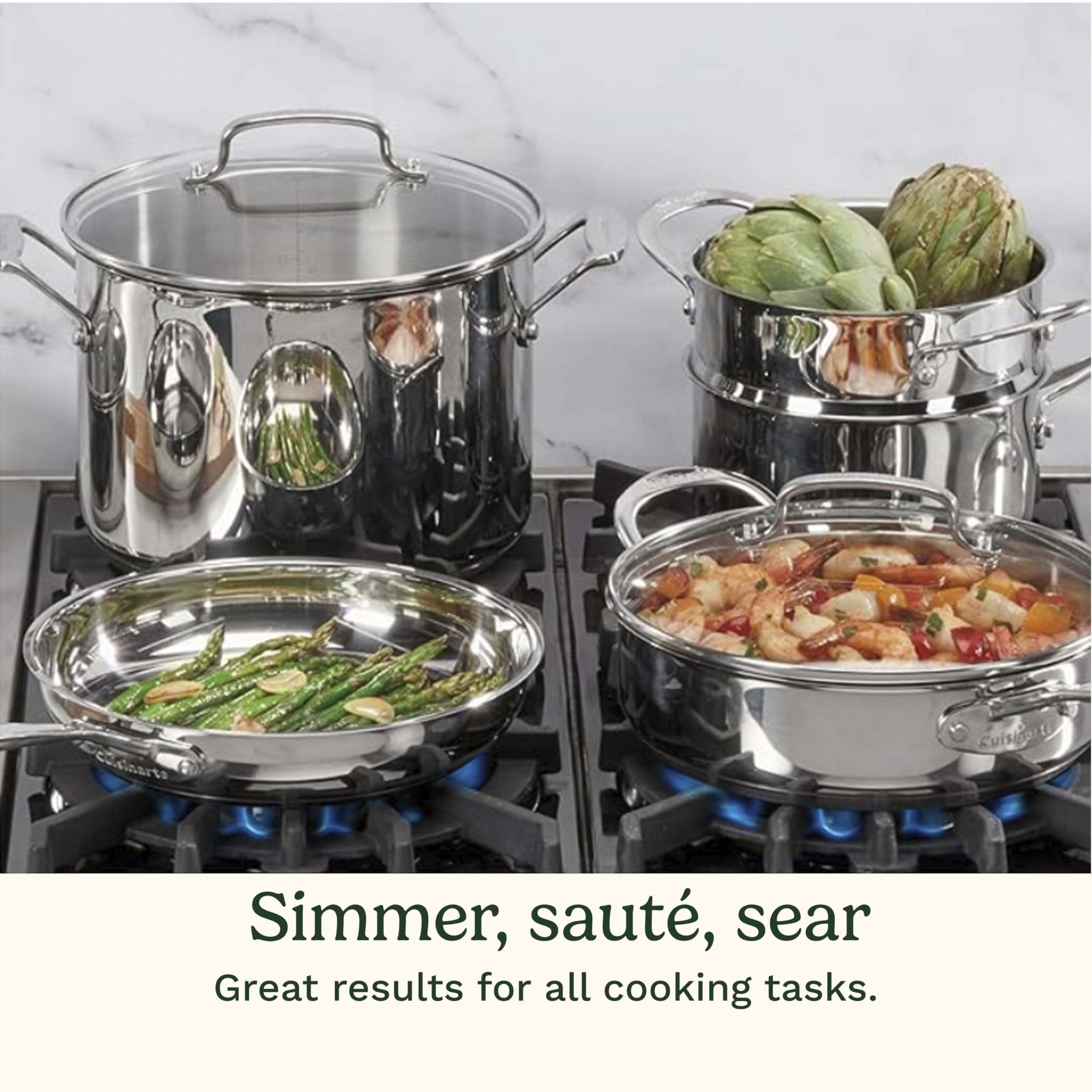 Cuisinart Chef’s Classic 11-Piece Stainless Steel Pots and Pans Set, Cookware Set Compatible with Induction, Electric, Gas Cooktops, Aluminum Core for Even Heat, Cool Grip Handles, Dishwasher Safe