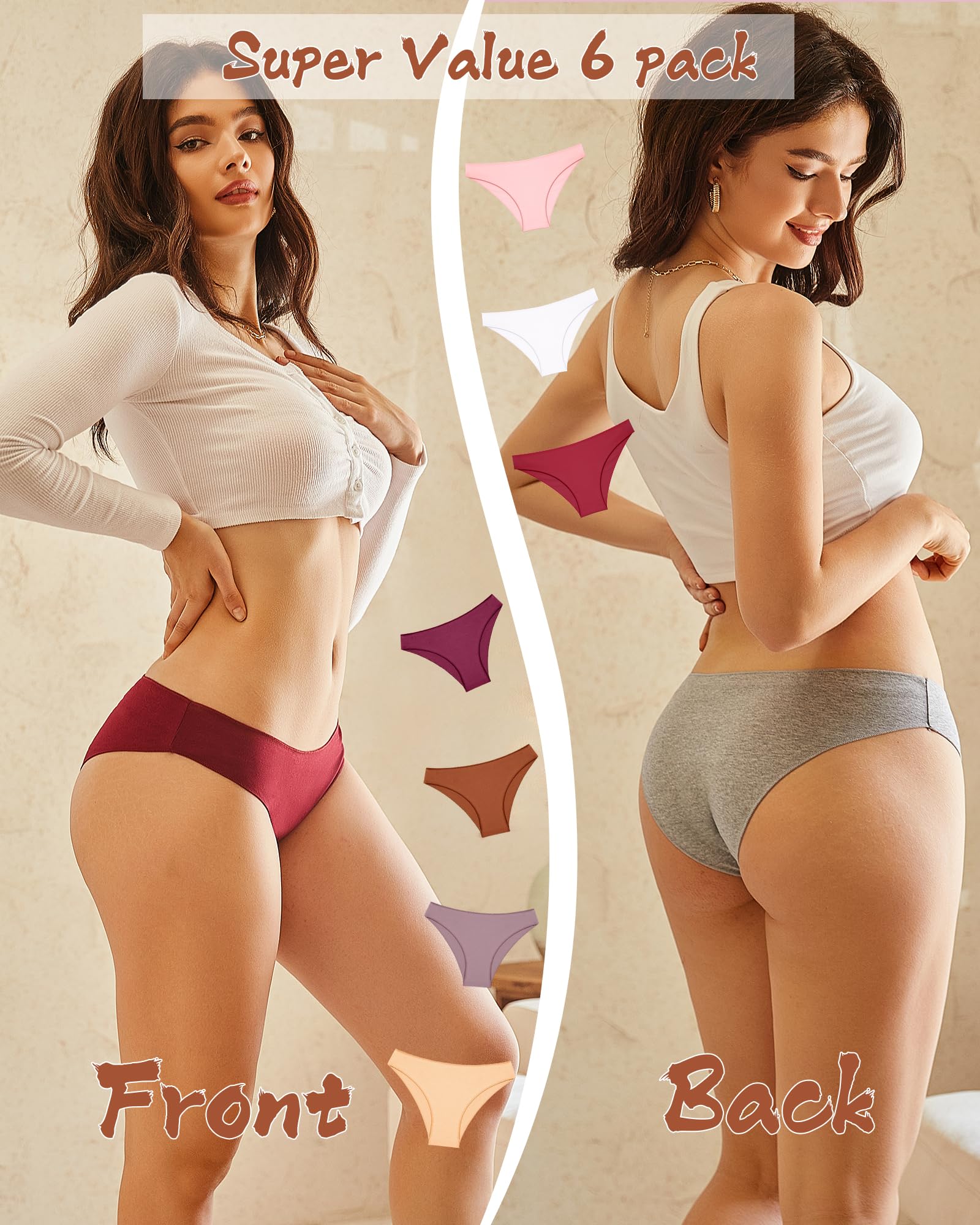 UNDER THE SEA Cotton Underwear for Women 6 Pack Sexy Bikini High Cut Breathable Cheeky Panties Underwear Womens Lingerie Outfits Clothes