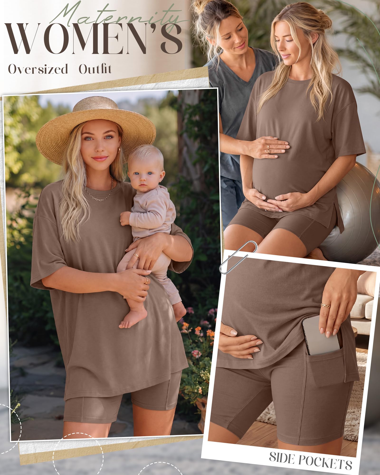 Huukeay Women's Maternity Set 2 Piece Outfits, Brown, X-Large