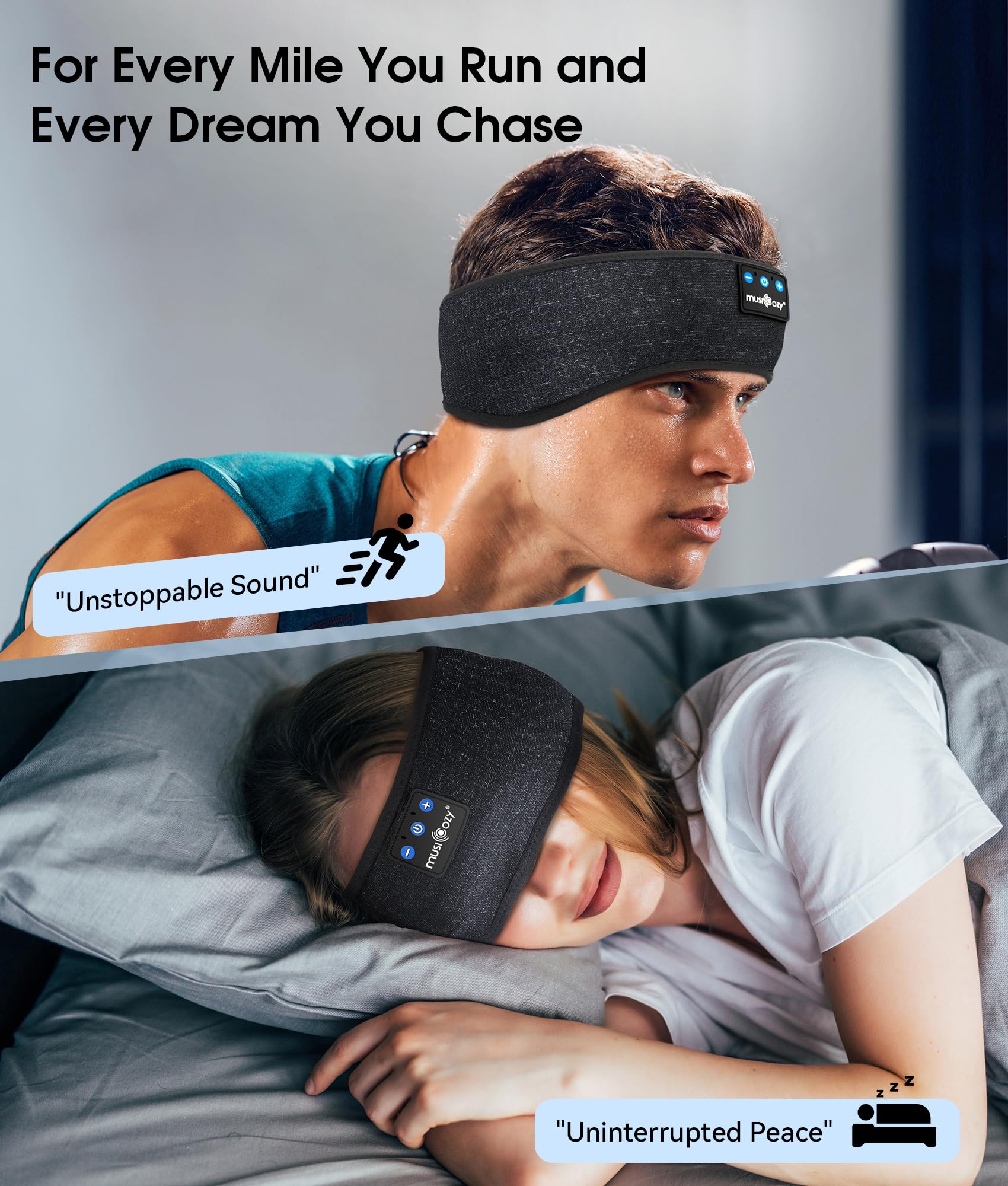 MUSICOZY Sleep Headphones Bluetooth 5.4 Headband, Wireless Earphones Music Sleep Earbuds Sleeping Eye Mask with HD Stereo Speakers for Workout Running Travel Yoga, Ideal Gifts for Men Women(Black)