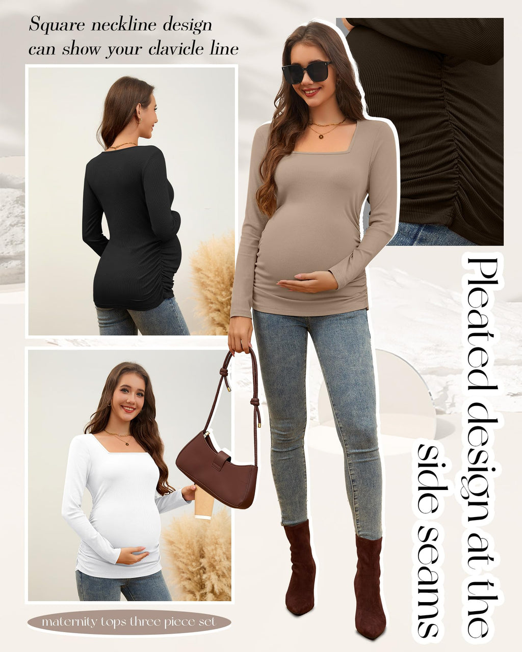Huukeay 4 Pack Women's Maternity Shirts, X-Large, 4-Color