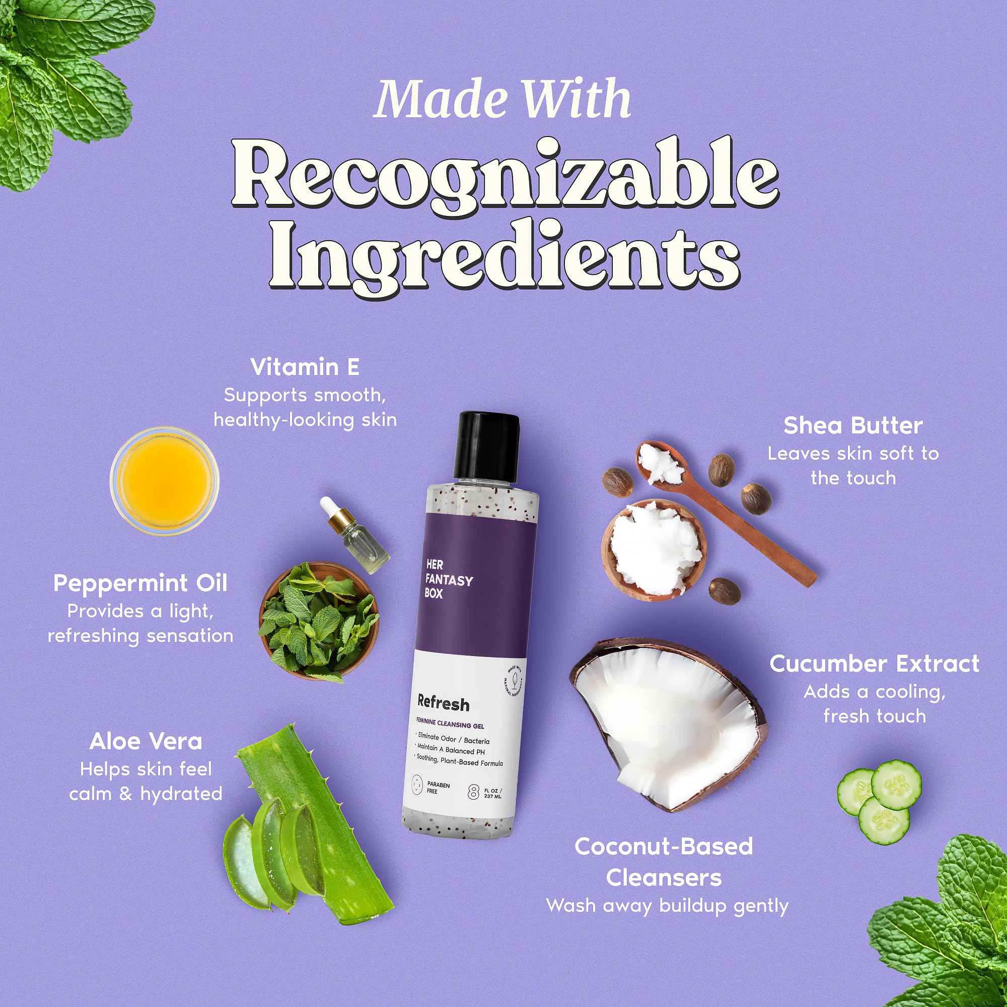 Her Fantasy Box | Refresh pH Balancing Shower Gel - Natural Feminine Hygiene Solution for Gentle Cleansing, Odor Control, and Skin Nourishment - pH-Balanced Formula for All Skin Types (8 oz)