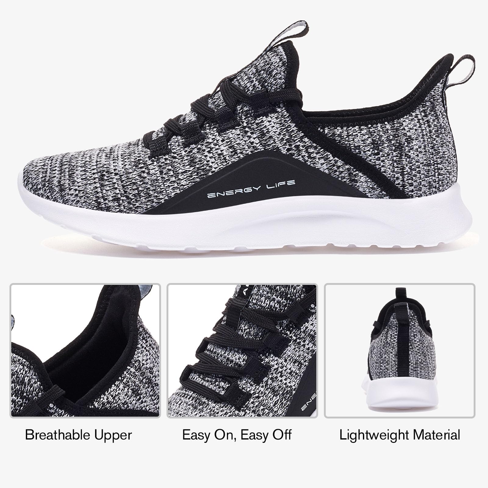 ALEADER Women's Energycloud Slip On Tennis Shoes Non Slip Athletic Sport Running Walking Shoes Black Gray Size 6 US