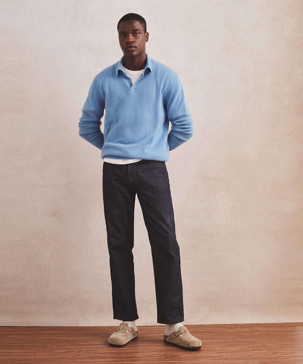 NAADAM, Lightweight Cashmere Relaxed Polo, Sky Blue, M