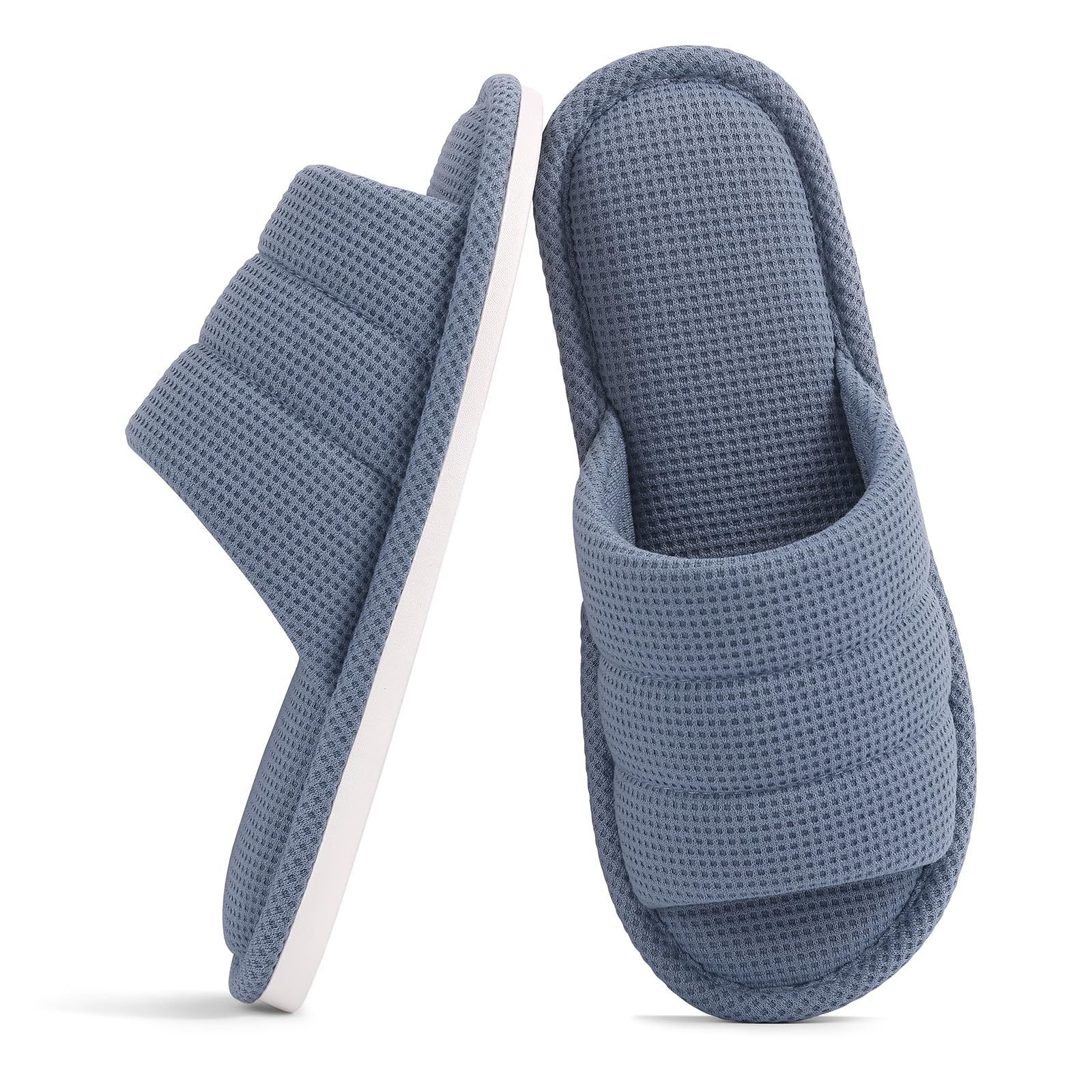 shevalues Summer House Slippers for Women Men Breathable Waffle Indoor Slippers Slip-on Open Toe Home Shoes, Blue 7.5-8.5 Women Men/6-7men
