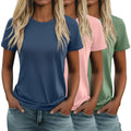 Huukeay 3 Pack Women's Cotton T Shirts Casual Short Sleeve Tunic Tops Crewneck Summer Plain Basic Loose Fit Tee(Haze Blue, Macaron Pink, Light Green,Medium)