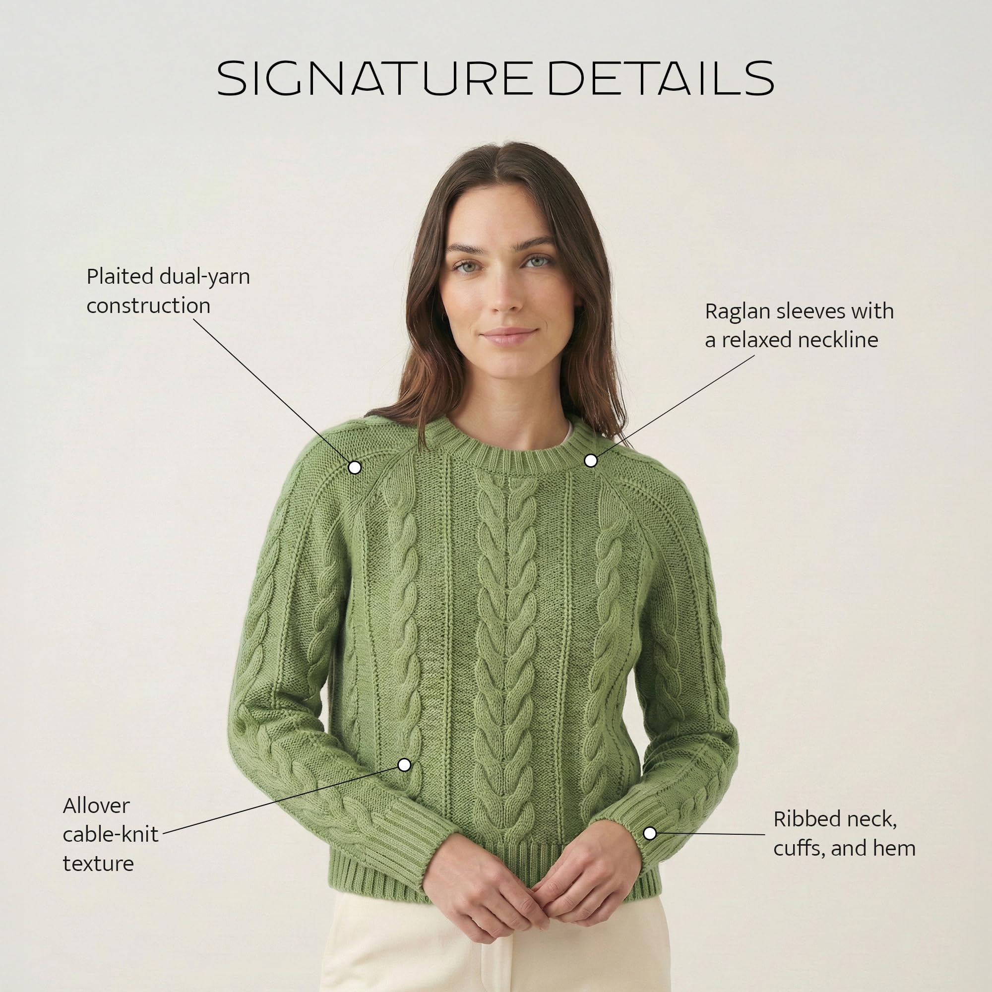 Pendleton Women's Cotton Cable Sweater – 100% Cotton, Classic Crewneck Top, Comfortable and Stylish Sweater with Ribbed Cuffs and Hem - Spruce,SM