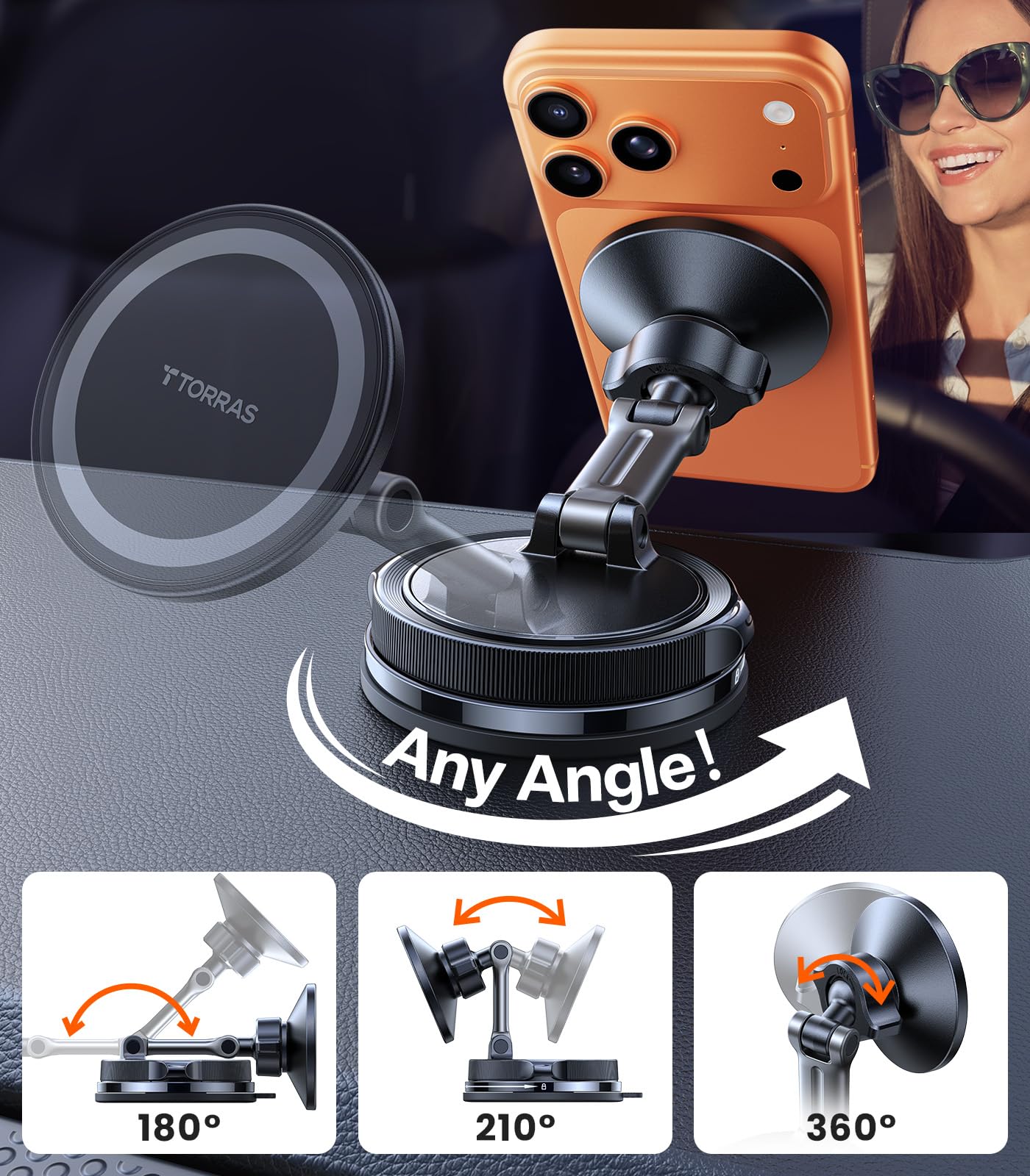 TORRAS 2026 Vacuum for Magsafe Car Mount【98+LBS Strongest Suction & Ultra Magnet】 Magnetic Phone Holders for Your Car, 360° Adjustable Car Phone Holder Mount for iPhone 17 Pro Max 16 15 14 13 12
