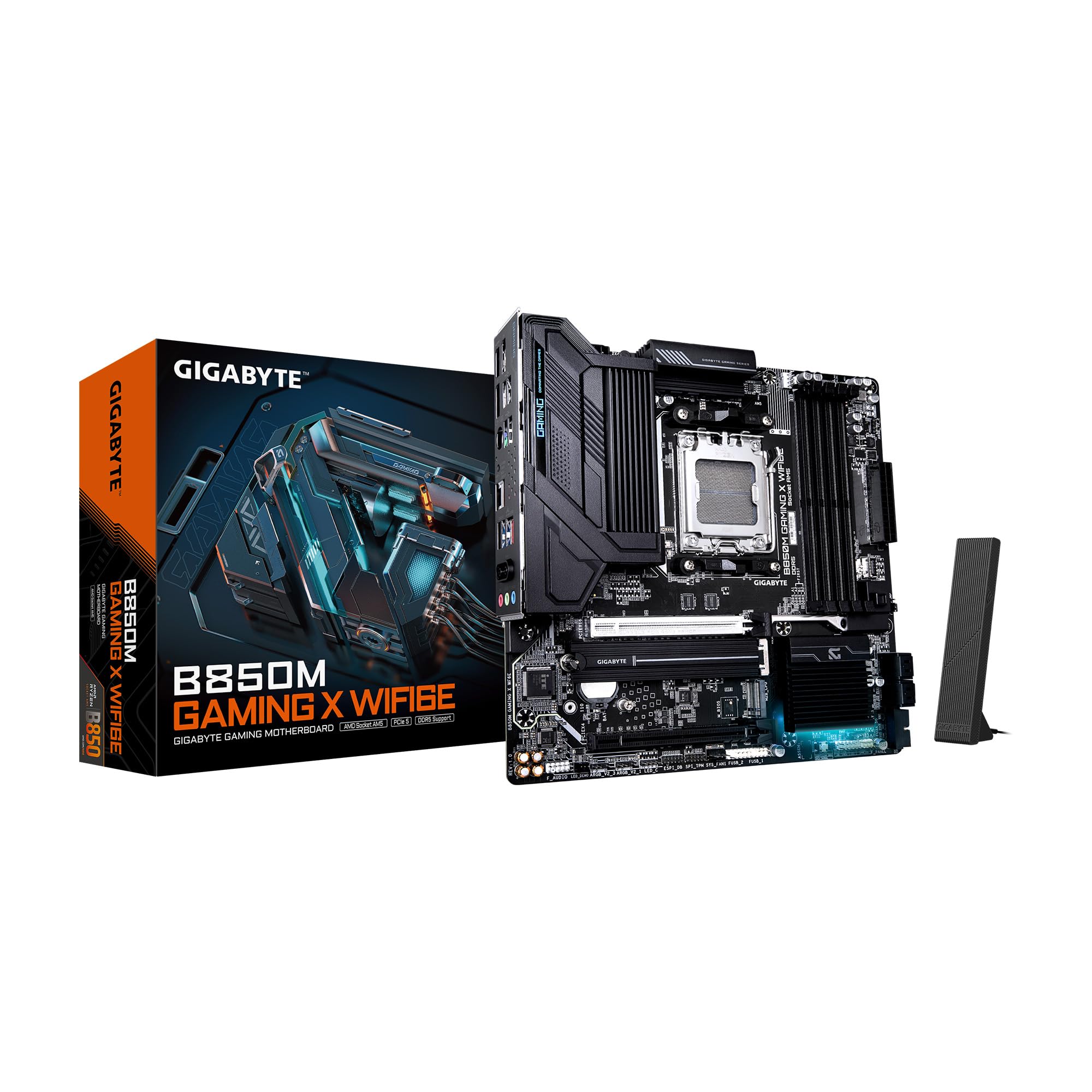 GIGABYTE B850M Gaming X WIFI6E AMD AM5 mATX Motherboard, Support AMD Ryzen 9000/8000/7000 Series, DDR5, 10+2+2 Power Phase, 2X M.2, PCIe 5.0, USB-C, WIFI6E, 2.5GbE LAN, EZ-Latch, 5-Year Warranty