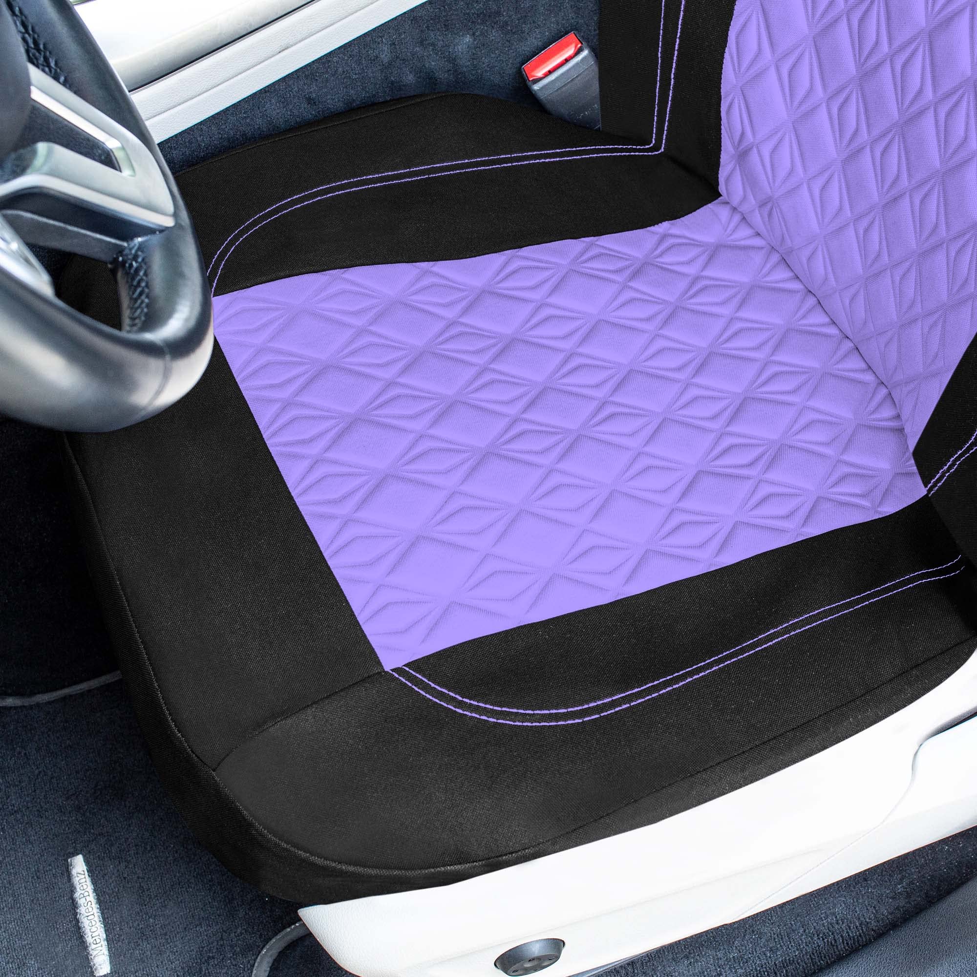 Universal Fit Diamond Stitched Flat Cloth Car Seat Covers Full Set - Purple