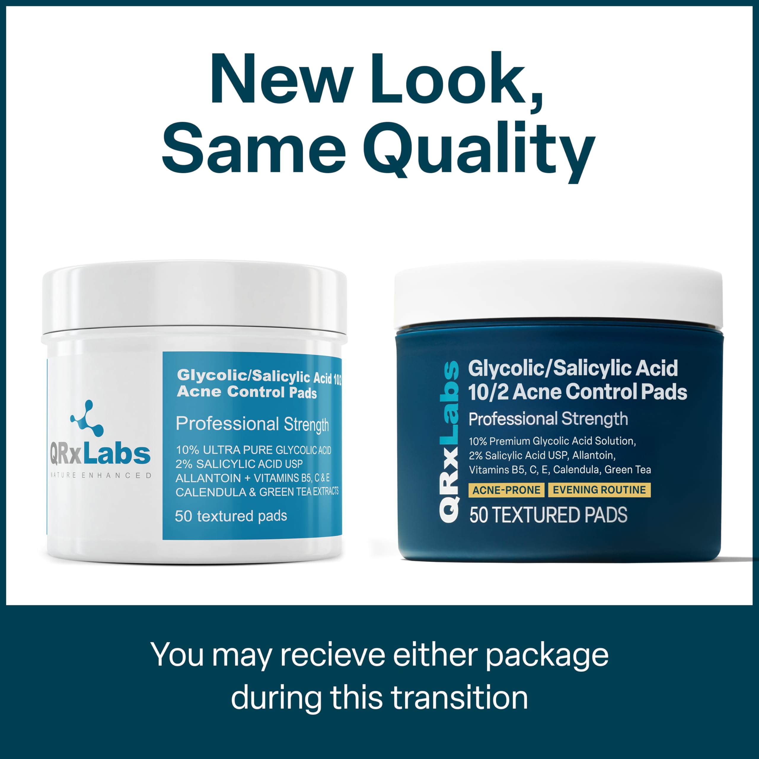 QRxLabs Salicylic & Glycolic Acid Acne Clearing Pads - 2% Salicylic & 10% Glycolic Acid - Exfoliating Pads for Acne, Bacne, Butt Acne, Body Acne - Daily Pads - 50ct