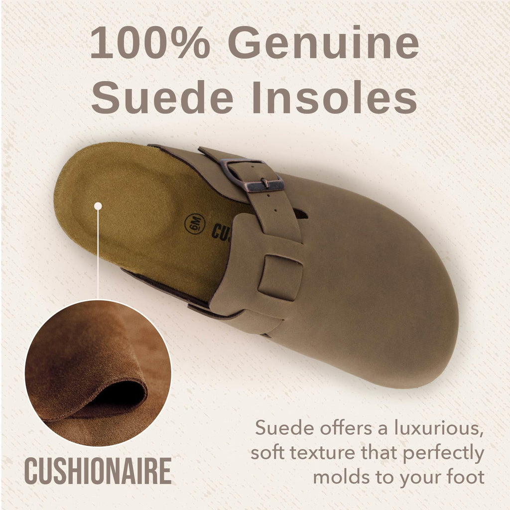 CUSHIONAIRE Hana Womens Clogs | Comfortable Vegan Suede Clogs for Women | Slip On Potato Shoes with Cork Footbed & Arch Support, Brown 8.5W