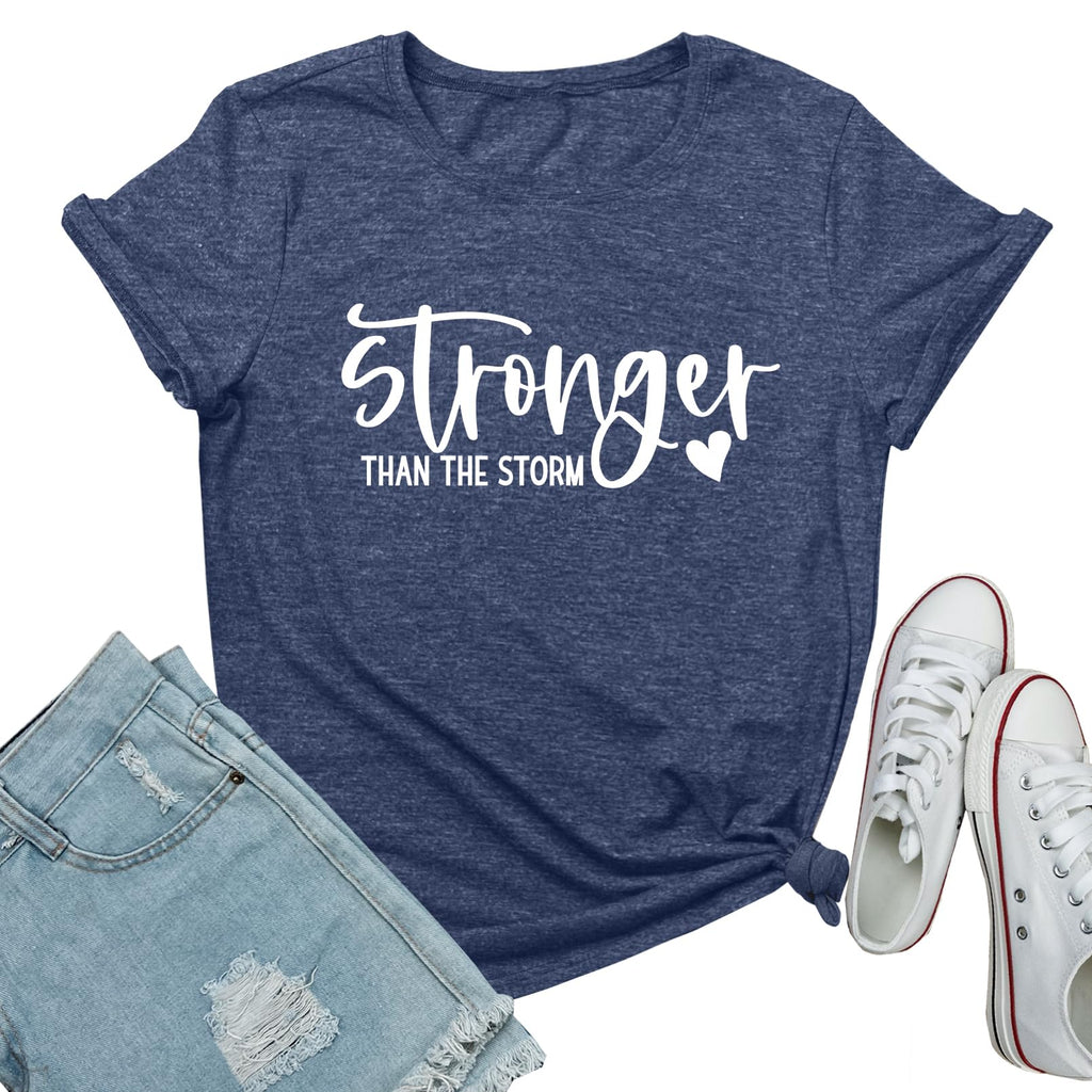 BLACKMYTH Women Cute Graphic Stronger Tee Shirts Heather Navy Medium