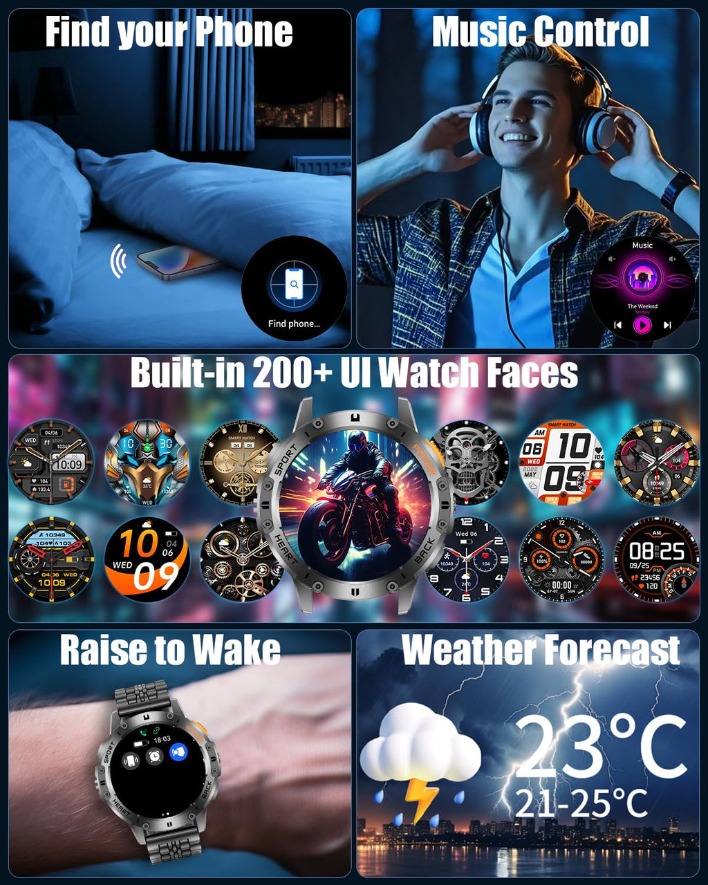 PODOEIL 1.43" AMOLED Smart Watch for Men with Flashlight, Bluetooth Calling, 110+ Sports Modes, IP68 Waterproof Fitness Tracker with 530mAh Battery, Heart Rate/SpO2/Sleep Monitor, Android & iOS