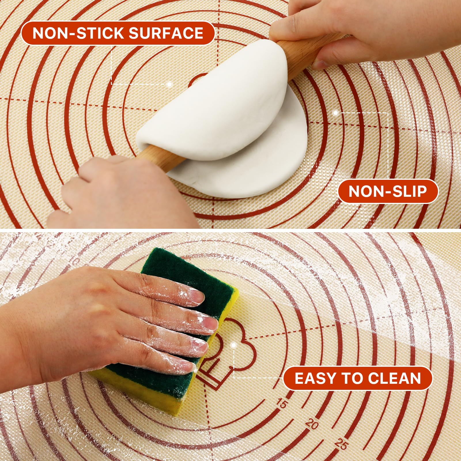 26x16 Inch Extra Thick Silicone Baking Mat with Measurements, Non-slip and Reusable - For Cookies, Bread, Pastry