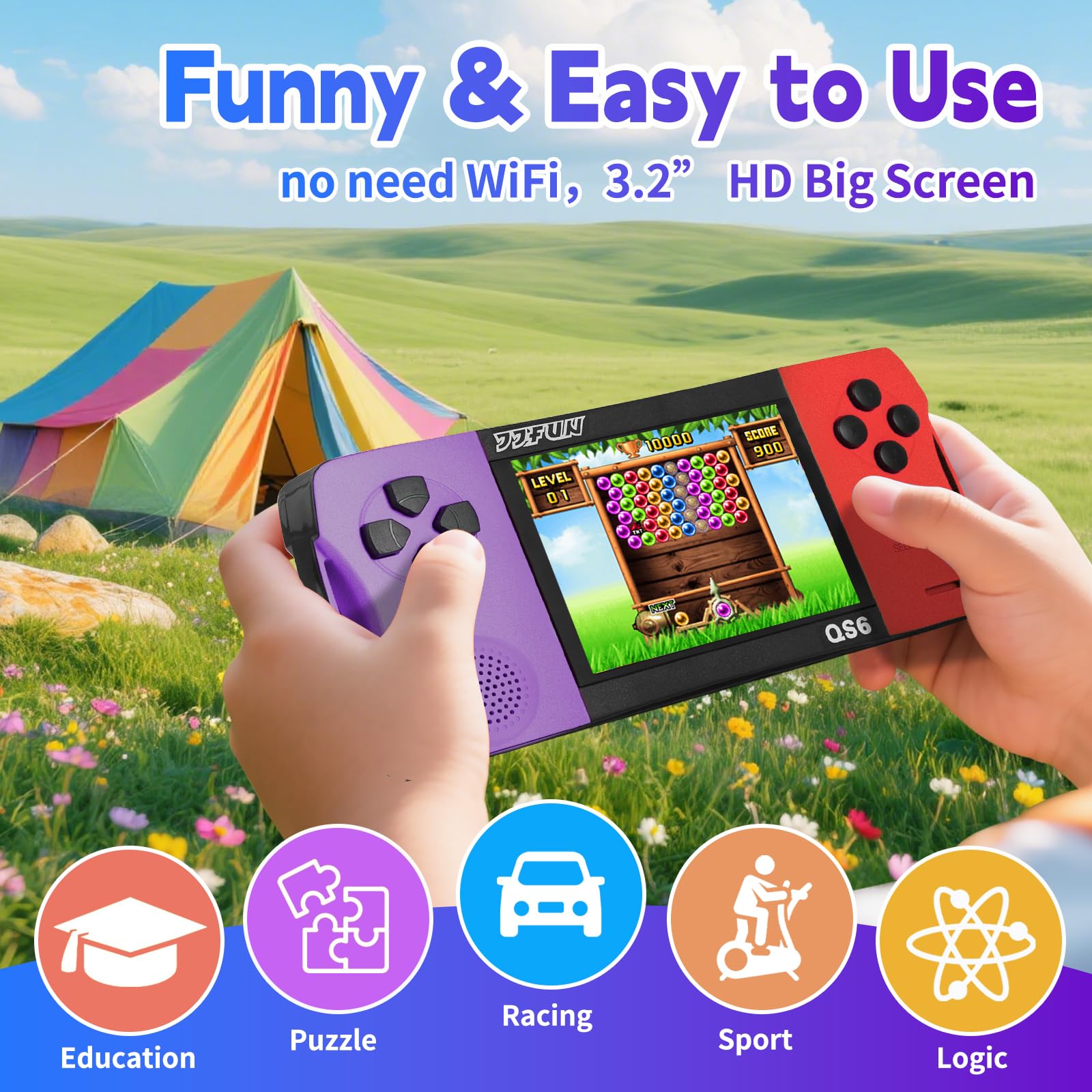 Retro Handheld Games for Kids, Built-in 216 Video Games, Rechargeable, 3.2 Inch Screen Portable Handheld Game Console, Travel-Friendly Arcade Toy Gift, Birthday & Holiday Present for Kids 4-8