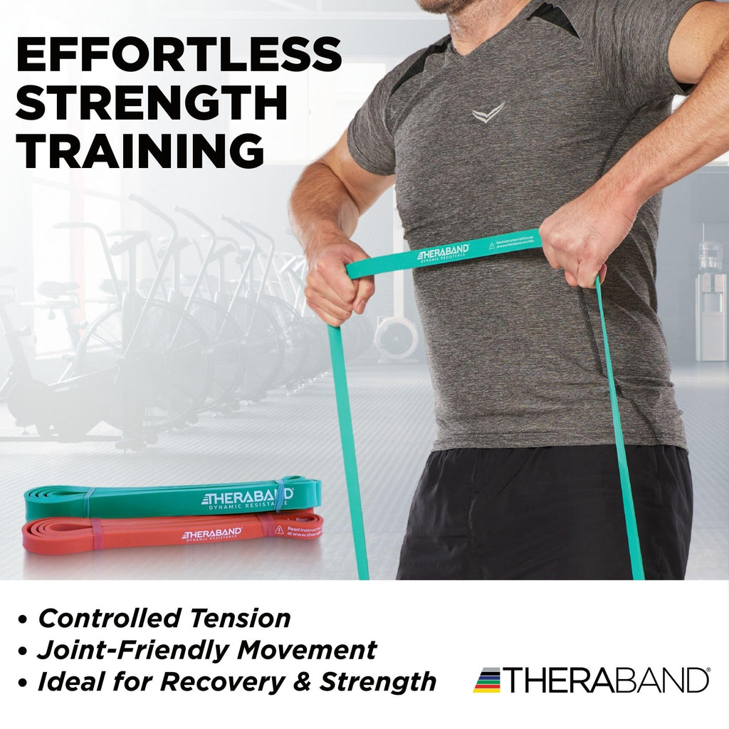 THERABAND High Resistance Bands, Set of 2 Elastic Super Bands for Improving Flexibility, Injury Rehab, & Full Body Workouts, Heavy Duty Stretch Bands for Lifting, 1 Light & 1 Medium Band