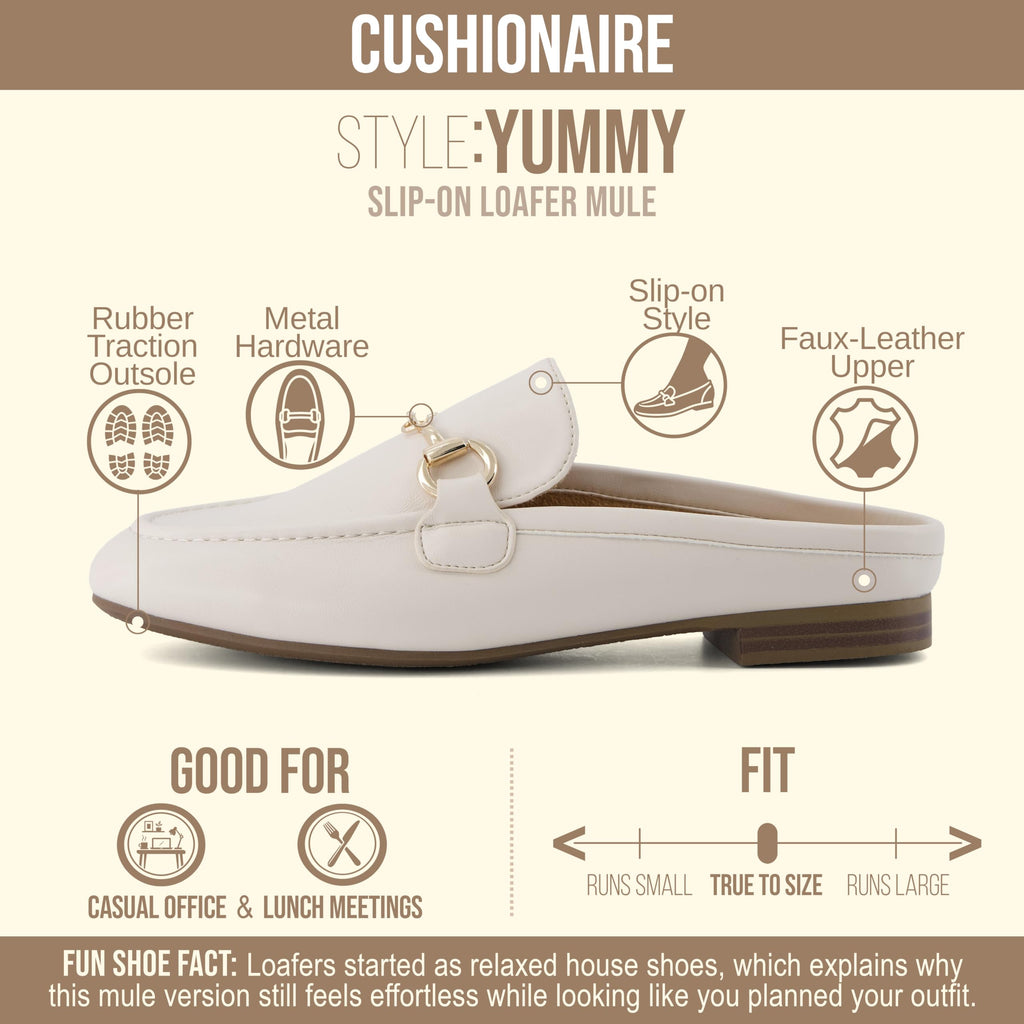 CUSHIONAIRE Yummy Slip On Womens Mules, Business Casual Loafers for Women with Low Heel and Metal Chain Detail, Bone 9