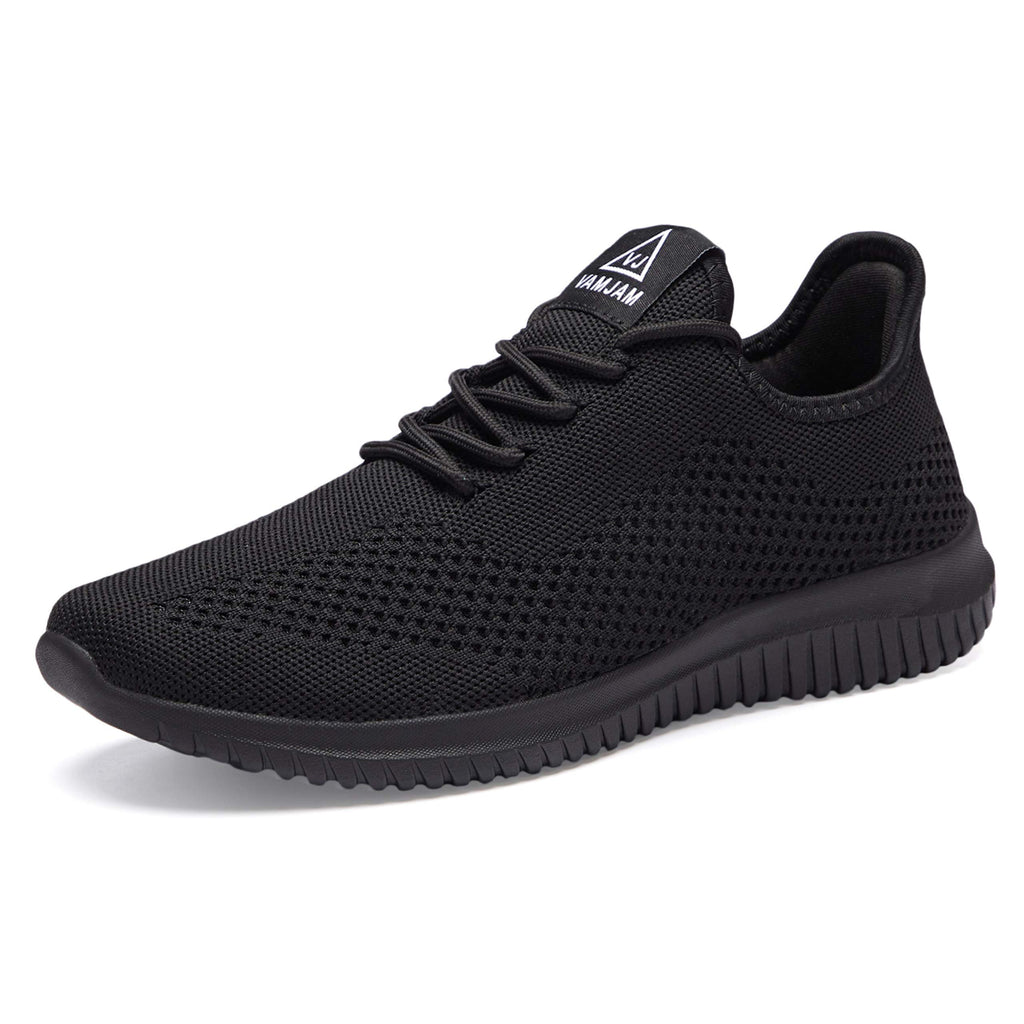 VAMJAM Men's Running Shoes Ultra Lightweight Breathable Walking Shoes Non Slip Athletic Fashion Sneakers Mesh Workout Casual Sports Shoes All Black Size 9.5