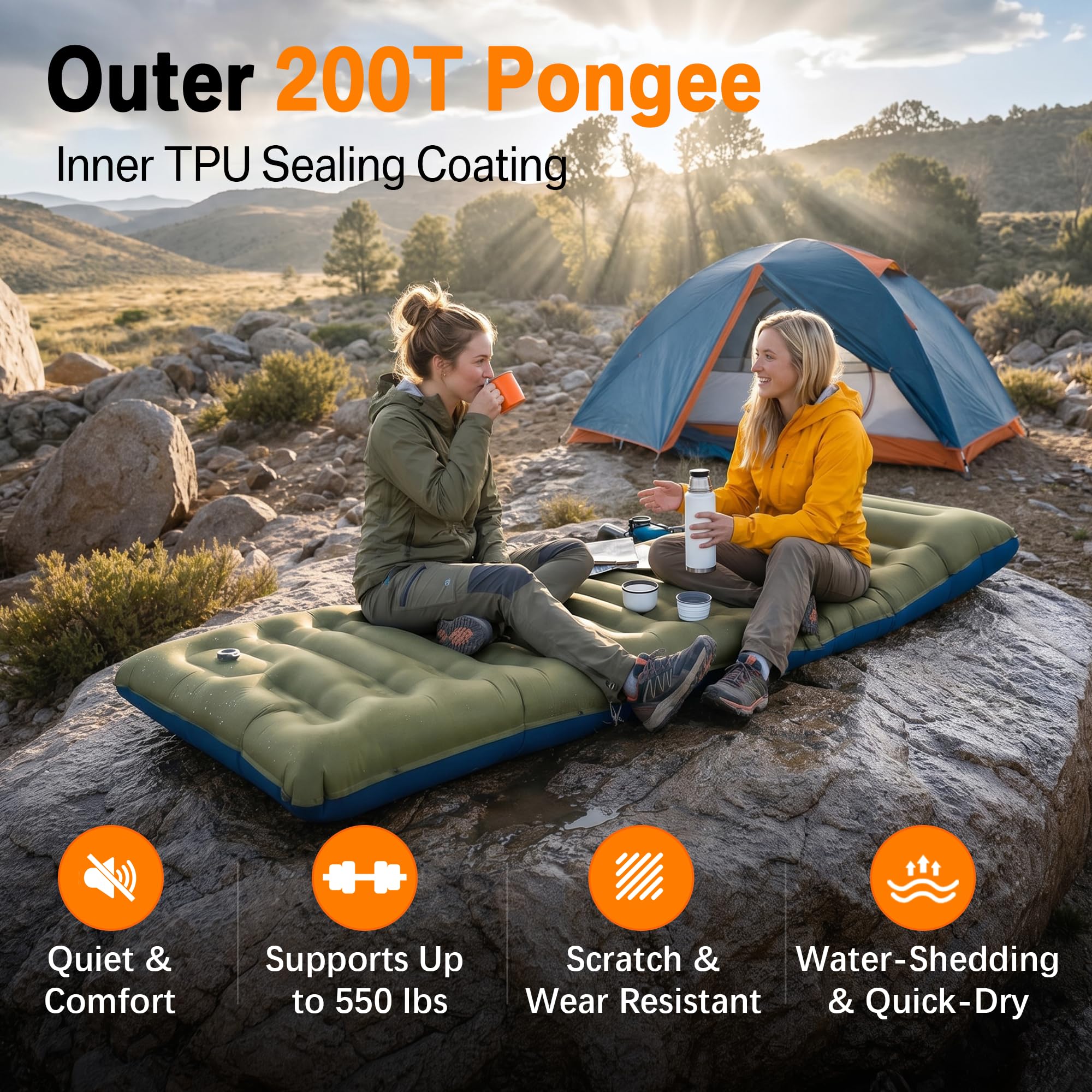 NINTYNINE Camping Sleeping Pad, 5.9" Extra-Thick Reinforced Camping Mat with Built-in Pillow & Foot Pump, Ultralight Compact Inflating Camping Air Mattress for Backpacking Hiking Travel Tent Beach