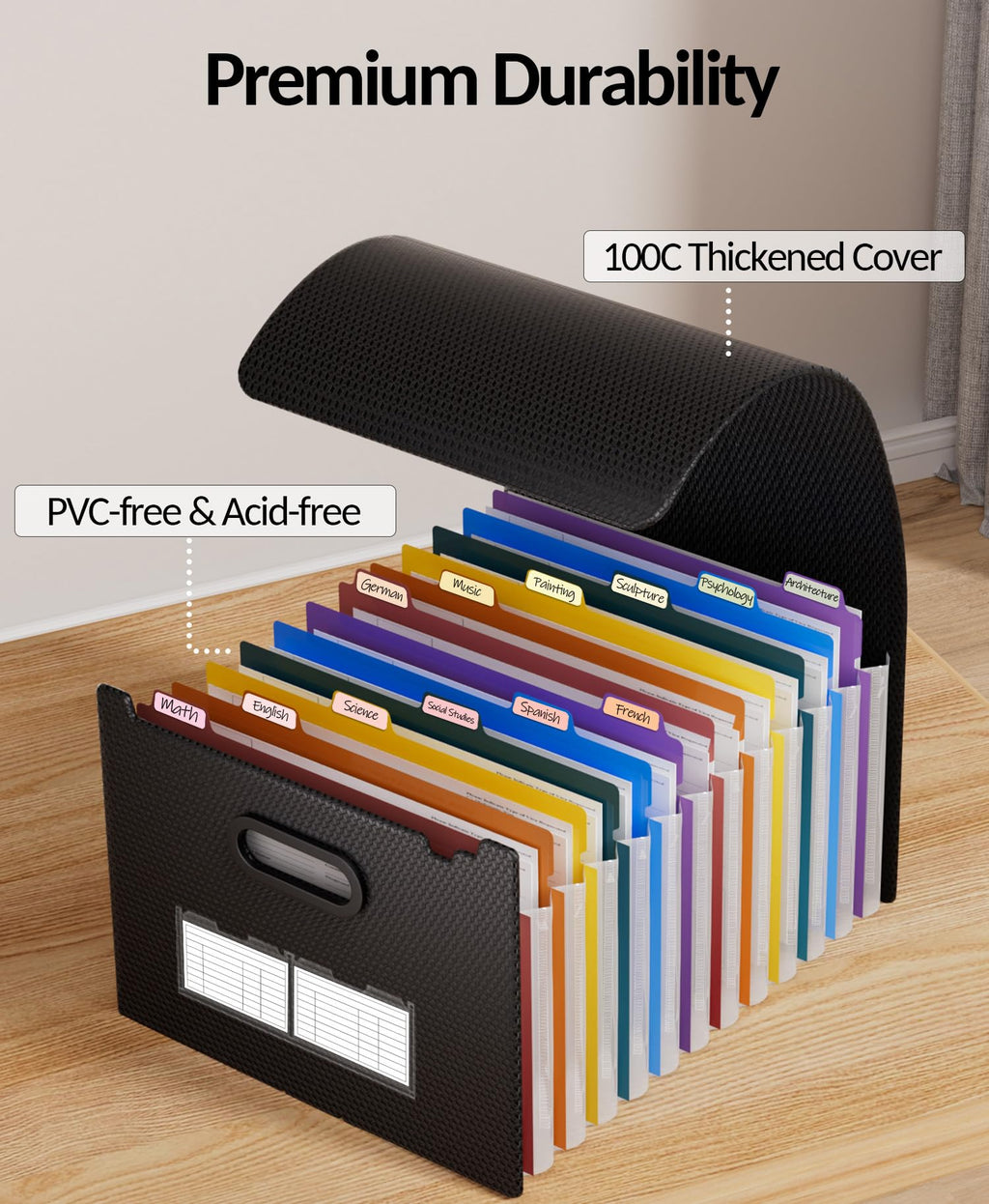 Sooez Upgraded Accordion File Organizer, Expanding File Folder with Deeper 12 Pockets - Never Cover Up Index Tabs, Monthly Bill Paper Receipt Document Organizer, Letter A4 Size for Home Office School