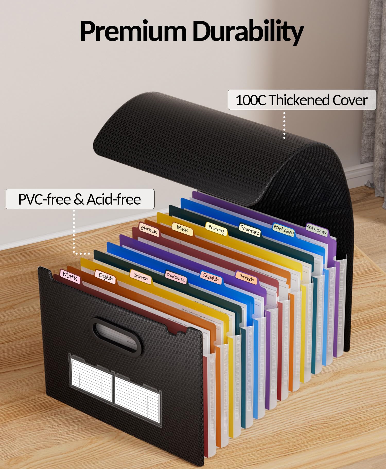 Sooez Upgraded Accordion File Organizer, Expanding File Folder with Deeper 12 Pockets - Never Cover Up Index Tabs, Monthly Bill Paper Receipt Document Organizer, Letter A4 Size for Home Office School