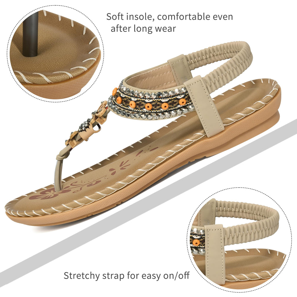 Ablanczoom Flats Sandals for Women Dressy: Casual Summer Sandals 2026 - Comfort Walking Ladies Shoes with Beaded Elastic Ankle Strap