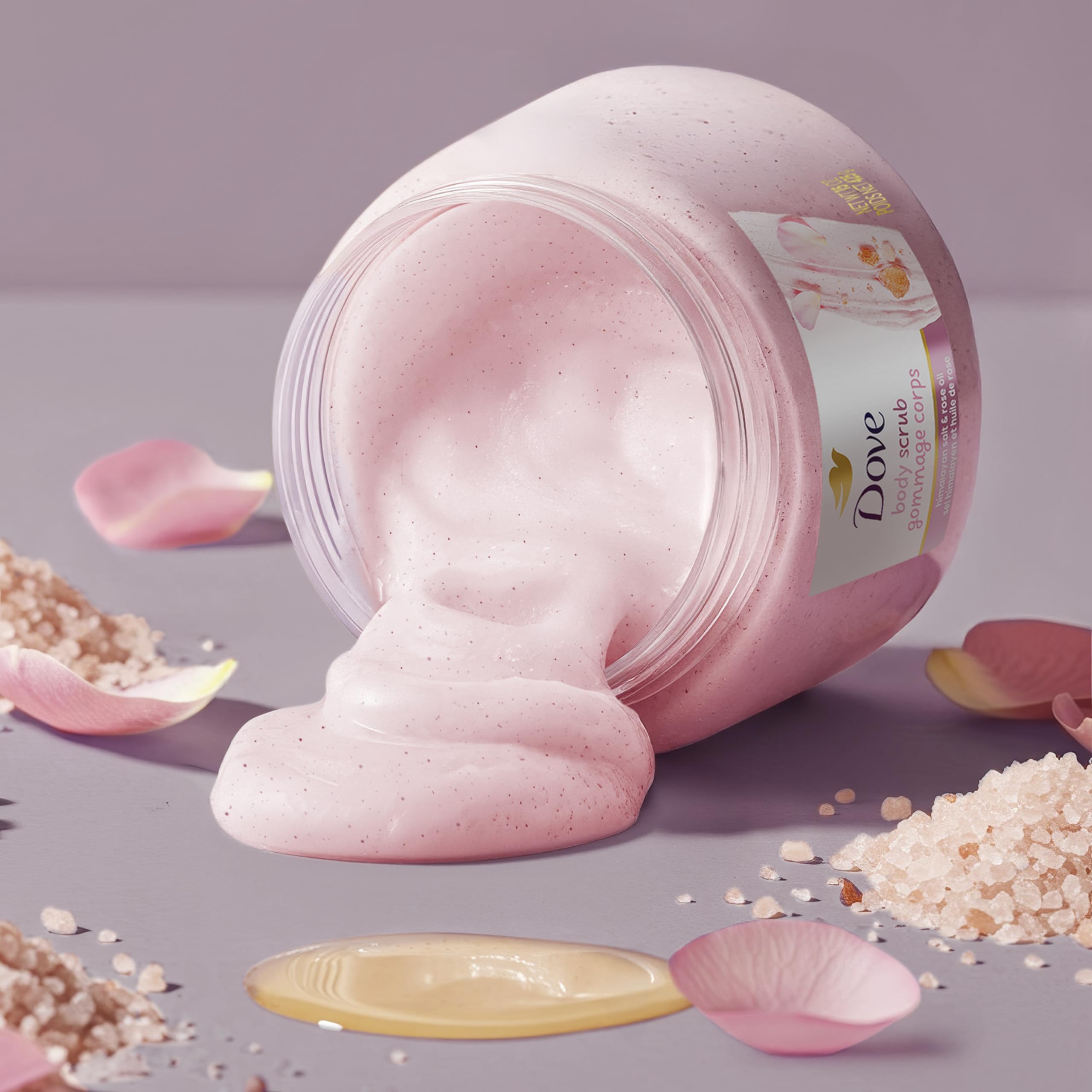 Dove Himalayan Salt & Rose Oil Body Scrub Exfoliates and Deeply Nourishes for Smooth, Radiant Skin 15 oz
