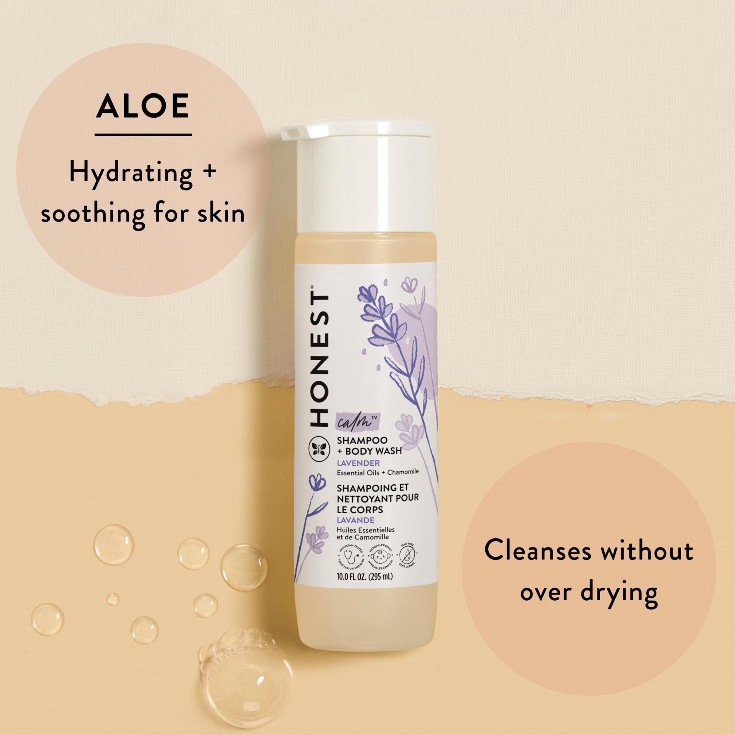 The Honest Company 2-in-1 Cleansing Shampoo Body Wash Gentle for Baby, Naturally Derived, Tear-free, Hypoallergenic, Lavender Calm, 18 fl oz