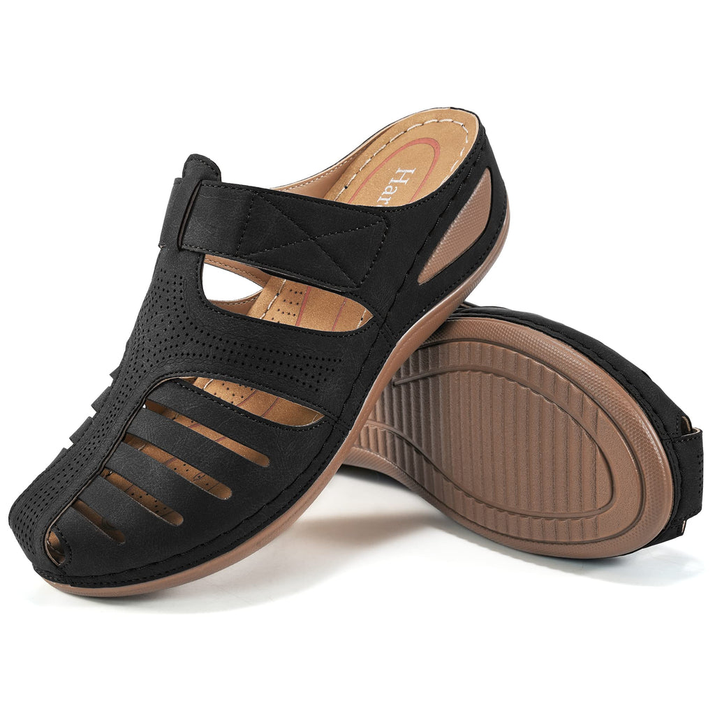 HARENCE Clogs for Women Mules Shoes: Comfortable Dressy Closed Toe Platform Sandals 2026 Summer Casual Adjustable Slip On Walking Wedges Black