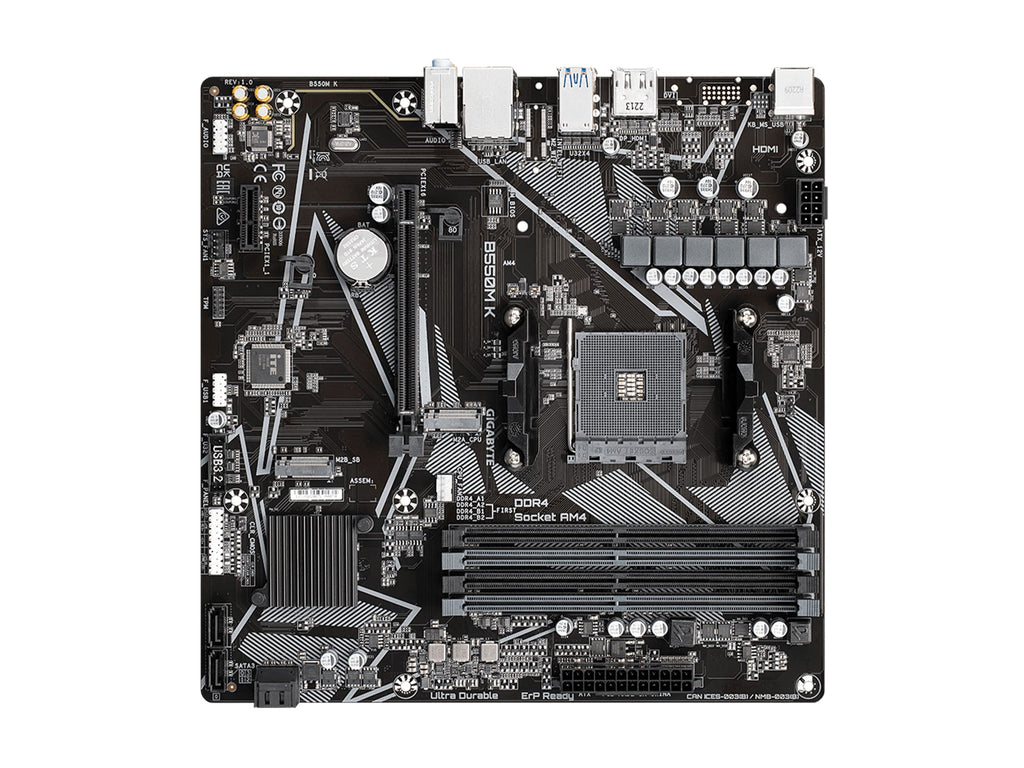 GIGABYTE B550M K AMD AM4 Micro-ATX Motherboard, Supports Ryzen 5000/4000/3000 Series Processors, DDR4, 3+3 Power Phase, 2X M.2, PCIe 4.0, USB 3.2 Gen 1, GbE LAN, Q-Flash